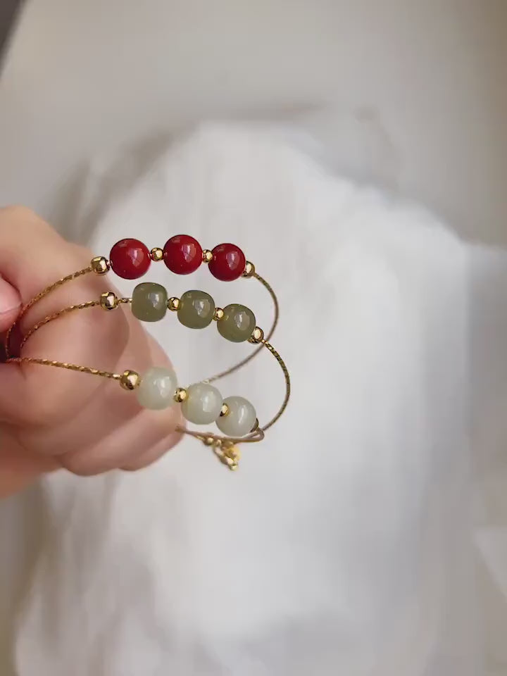 Simple Natural Hetian Bracelets light/ dark green Jade red agate, 14k Gold filled minimalist Bangle gift for mother girlfriend daughter