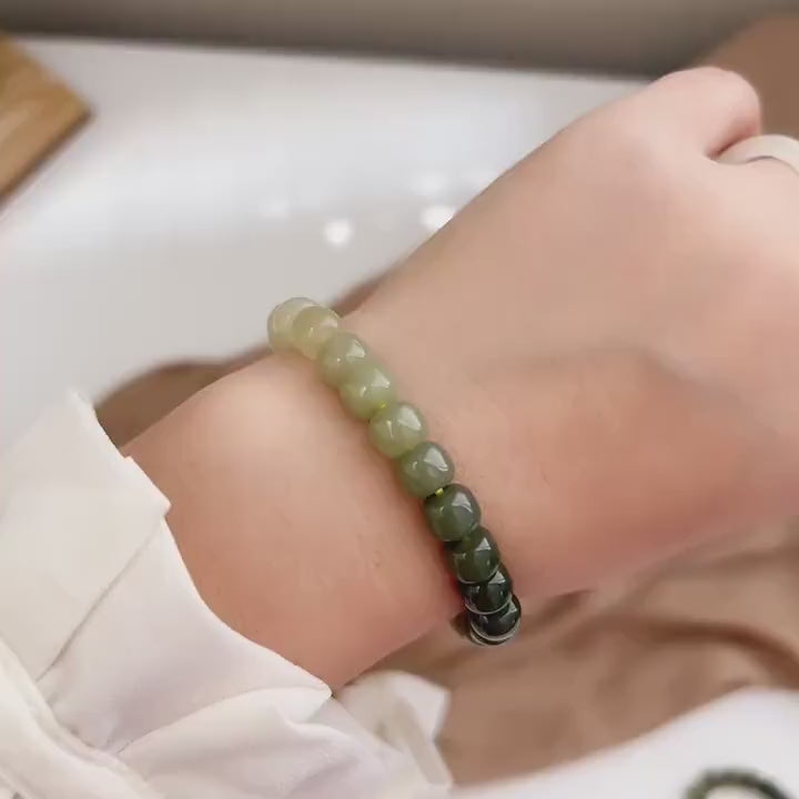 Natural Jade Bracelet, Gradient Beaded Bracelet, Natural Hetian Bracelet, 7*8 Genuine Nephrite BraceLet, Green Jade Bracelet