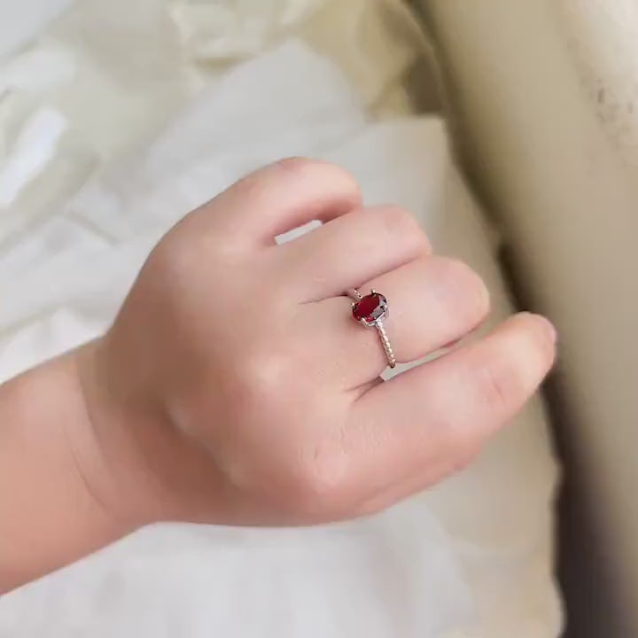 Natural Red Stone Ring, Natural Garnet Ring, S925 Silver Ring, Red Ruby Ring, Tiny Ruby Ring, Stackable Ring, Adjustable Ring, Red Crystal