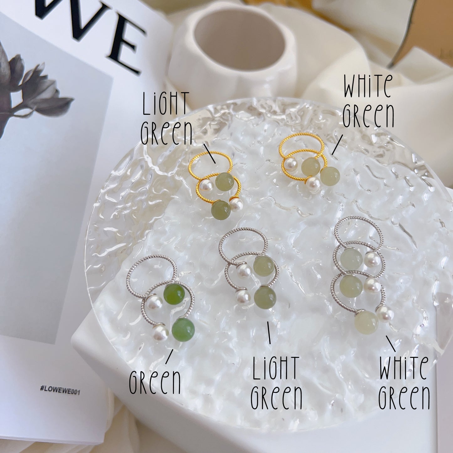 Green Jade Ring, Fresh Water Pearl Ring, Front Open Ring, Silver Adjustable Ring, Hetian Jade Ring, Gold Jade Ring, Silver Nephrite Ring
