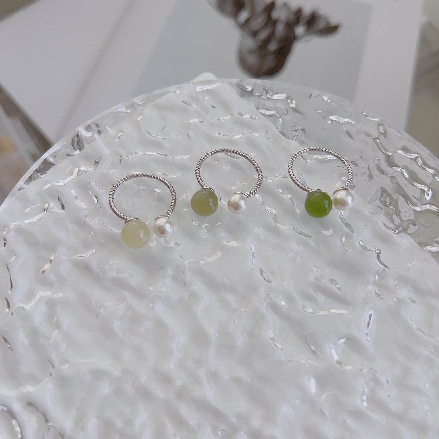 Green Jade Ring, Fresh Water Pearl Ring, Front Open Ring, Silver Adjustable Ring, Hetian Jade Ring, Gold Jade Ring, Silver Nephrite Ring