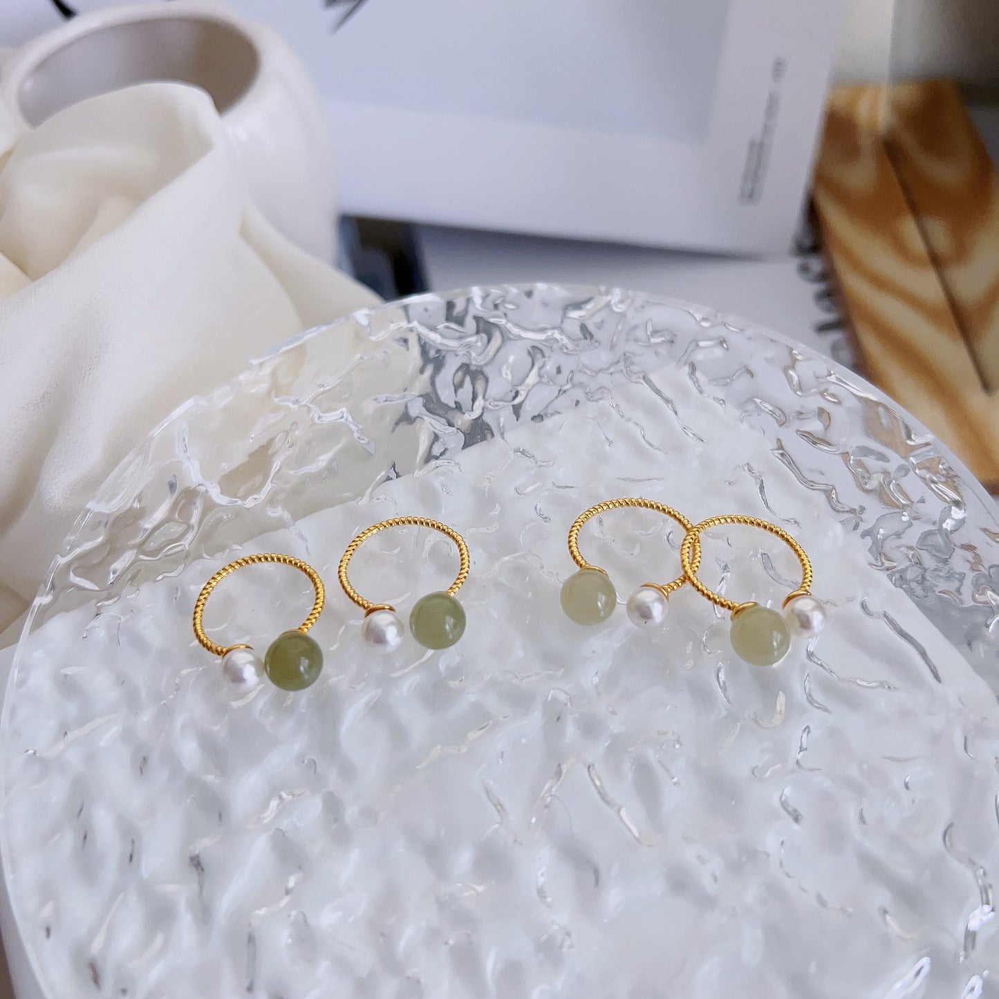 Green Jade Ring, Fresh Water Pearl Ring, Front Open Ring, Silver Adjustable Ring, Hetian Jade Ring, Gold Jade Ring, Silver Nephrite Ring