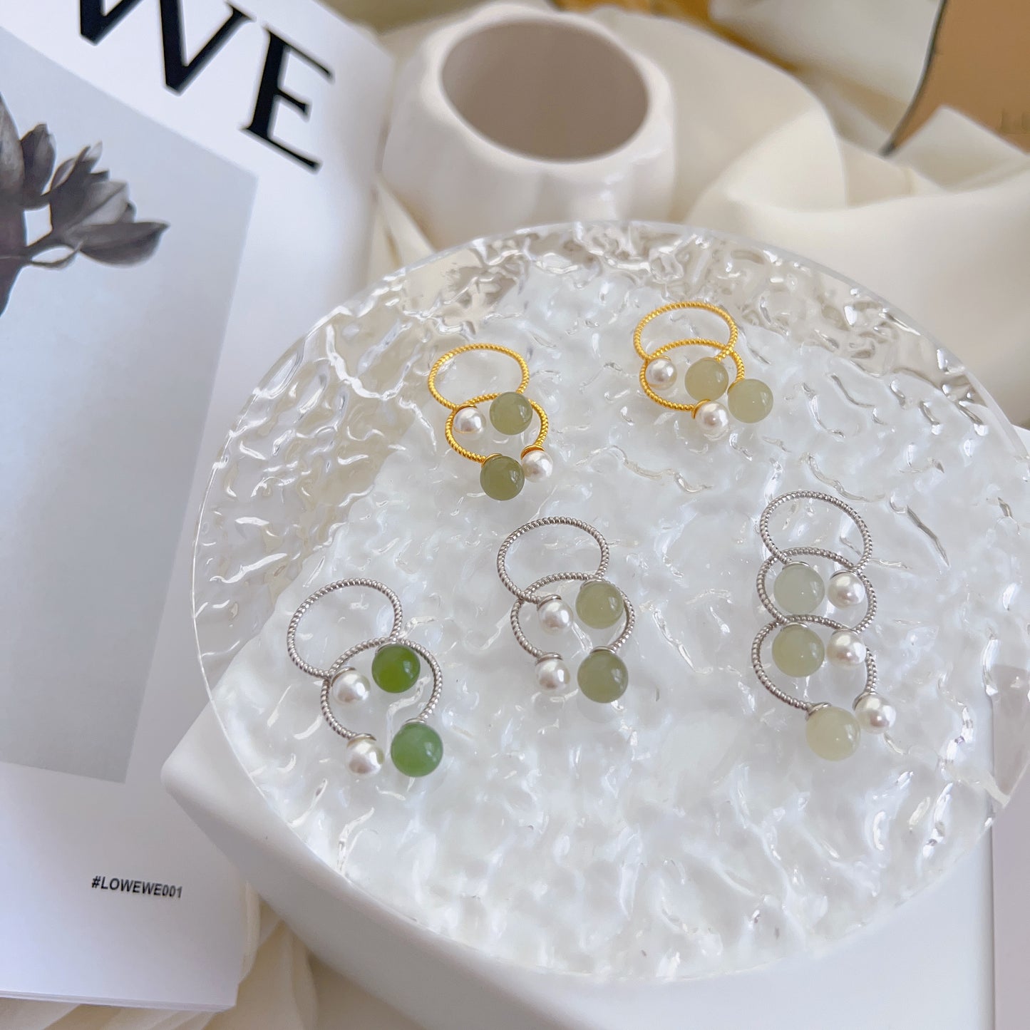 Green Jade Ring, Fresh Water Pearl Ring, Front Open Ring, Silver Adjustable Ring, Hetian Jade Ring, Gold Jade Ring, Silver Nephrite Ring
