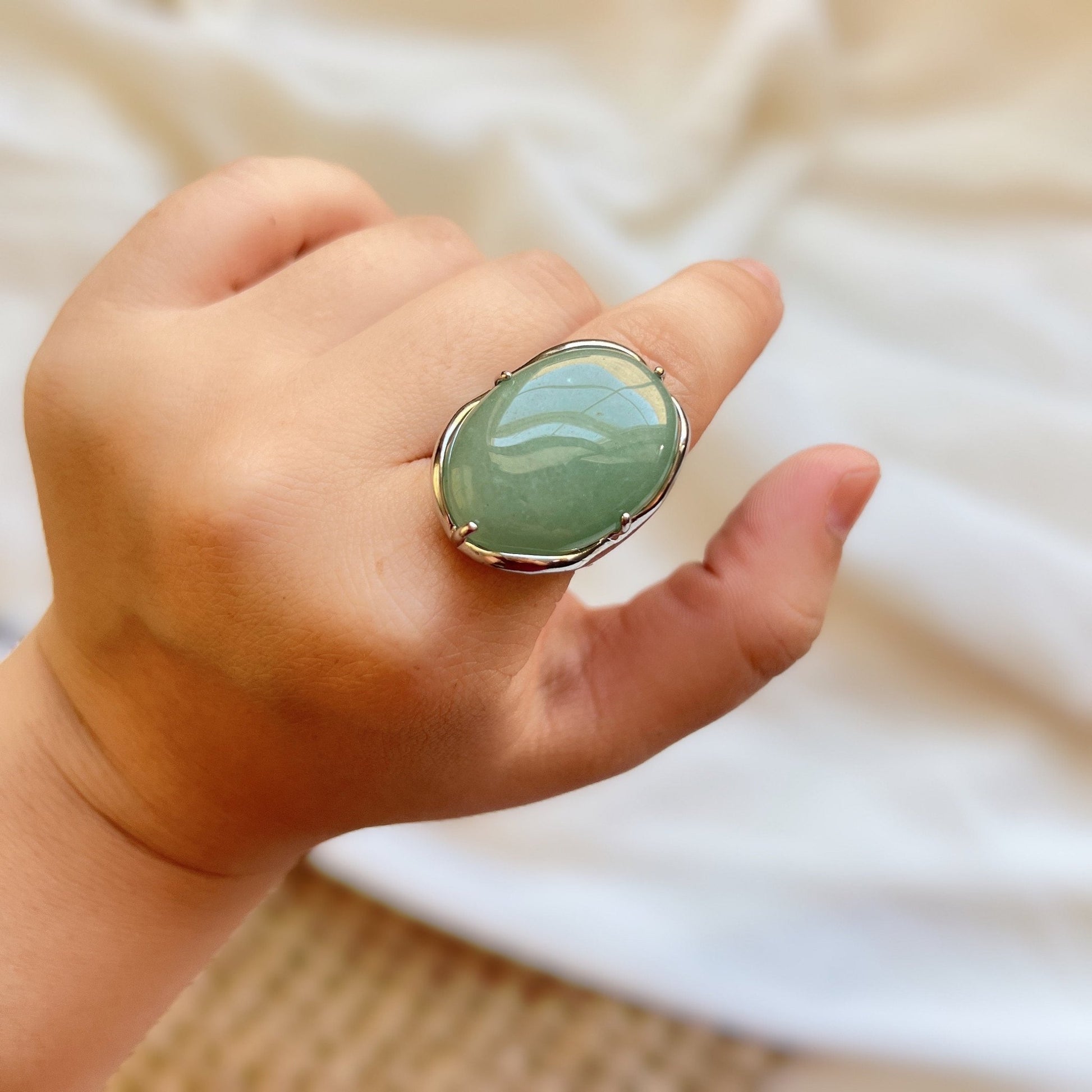 Boho Style Big Natural Stone Ring, Large Oval Ring, Big Gemstone Ring, Green Aventurine, Goldstone, Black Carnelian, Labradorite, Jasper