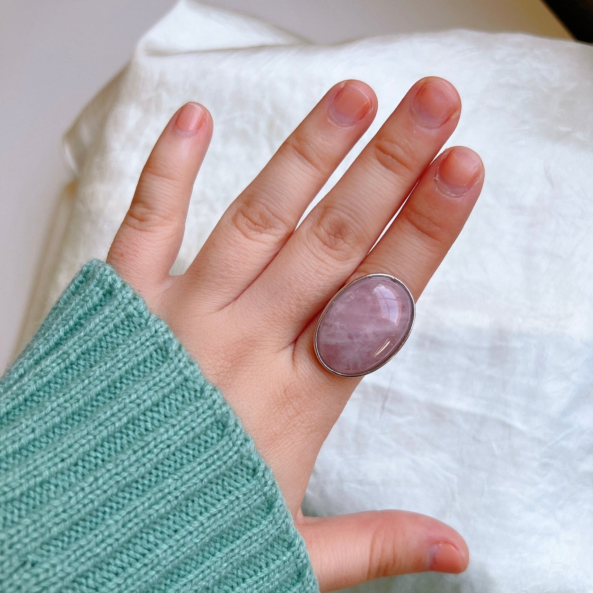 Boho Style Big Size Natural Stone Ring, Oval Round Gemstone Ring, Pink, Green Aventurine, Goldstone, Black Carnelian, Pink Crystal
