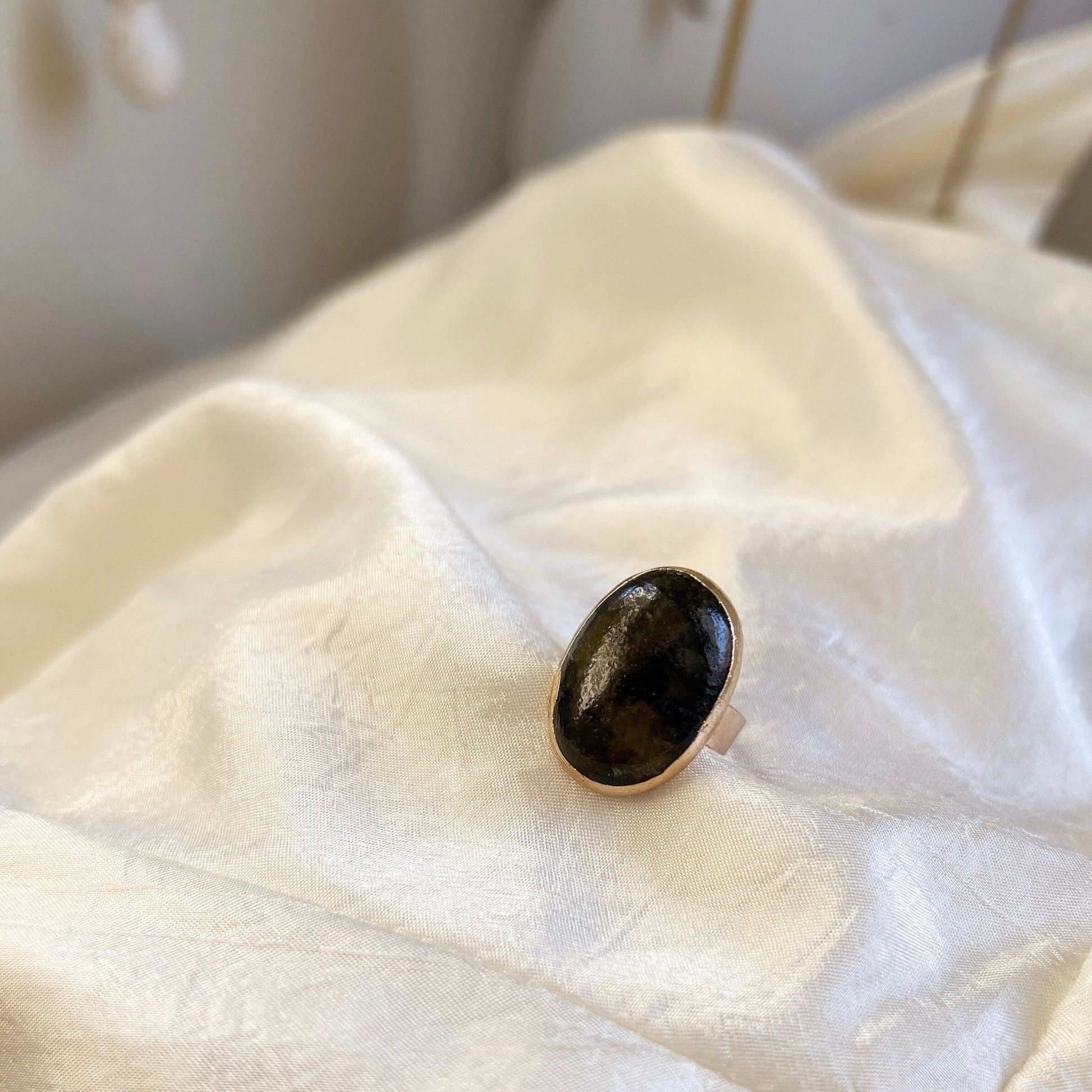 Boho Style Big Natural Stone Ring, Oval Square Rectangle Round Gemstone Gold Ring, Solid Granite, Pink Quartz, Black Stone, Leopard Skin
