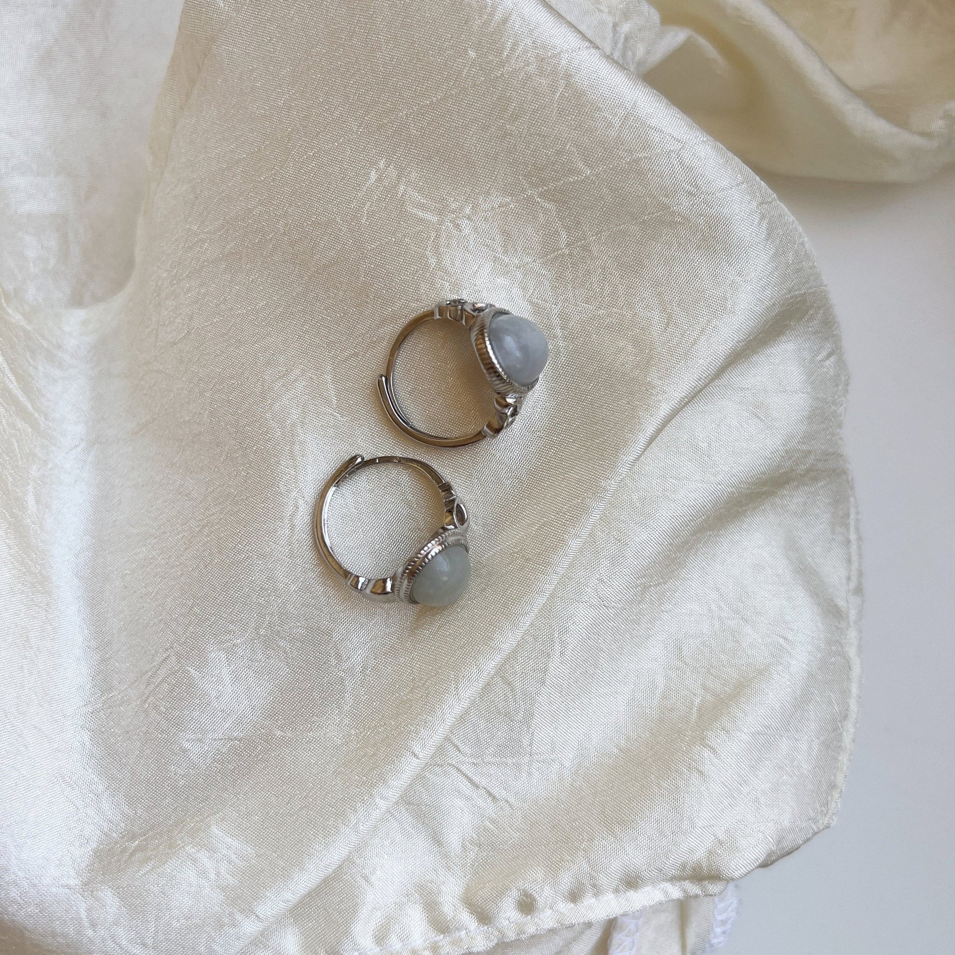 Boho Style Big Size Natural Stone Ring, Oval Round Jadeite Ring, Large Jadeite Silver Ring, Big White Gemstone Ring