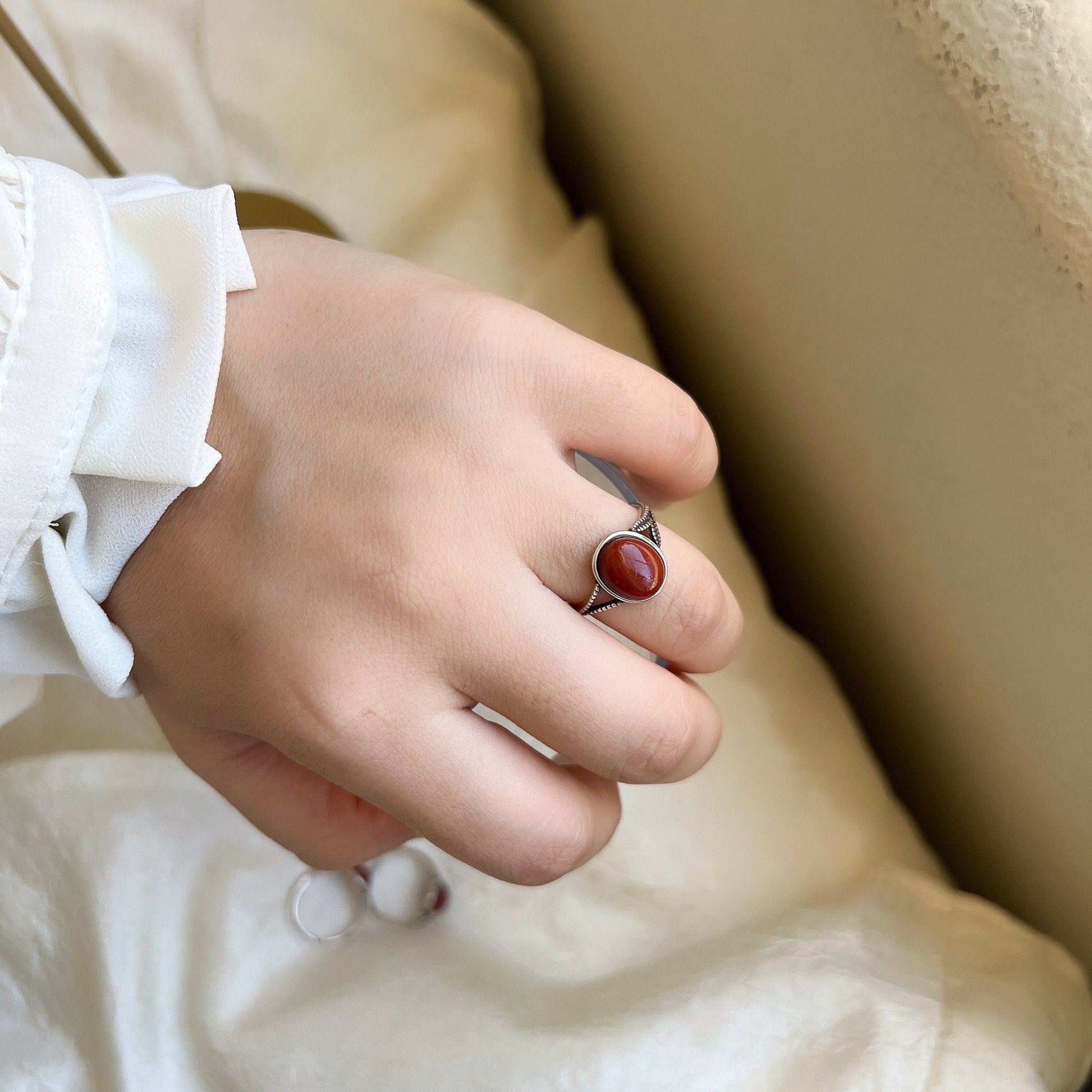 Boho Style Natural Red Stone Ring With S925 Silver Band, Oval Round South Red Gemstone Ring, Large Red Silver Ring, Sterling Silver Ring