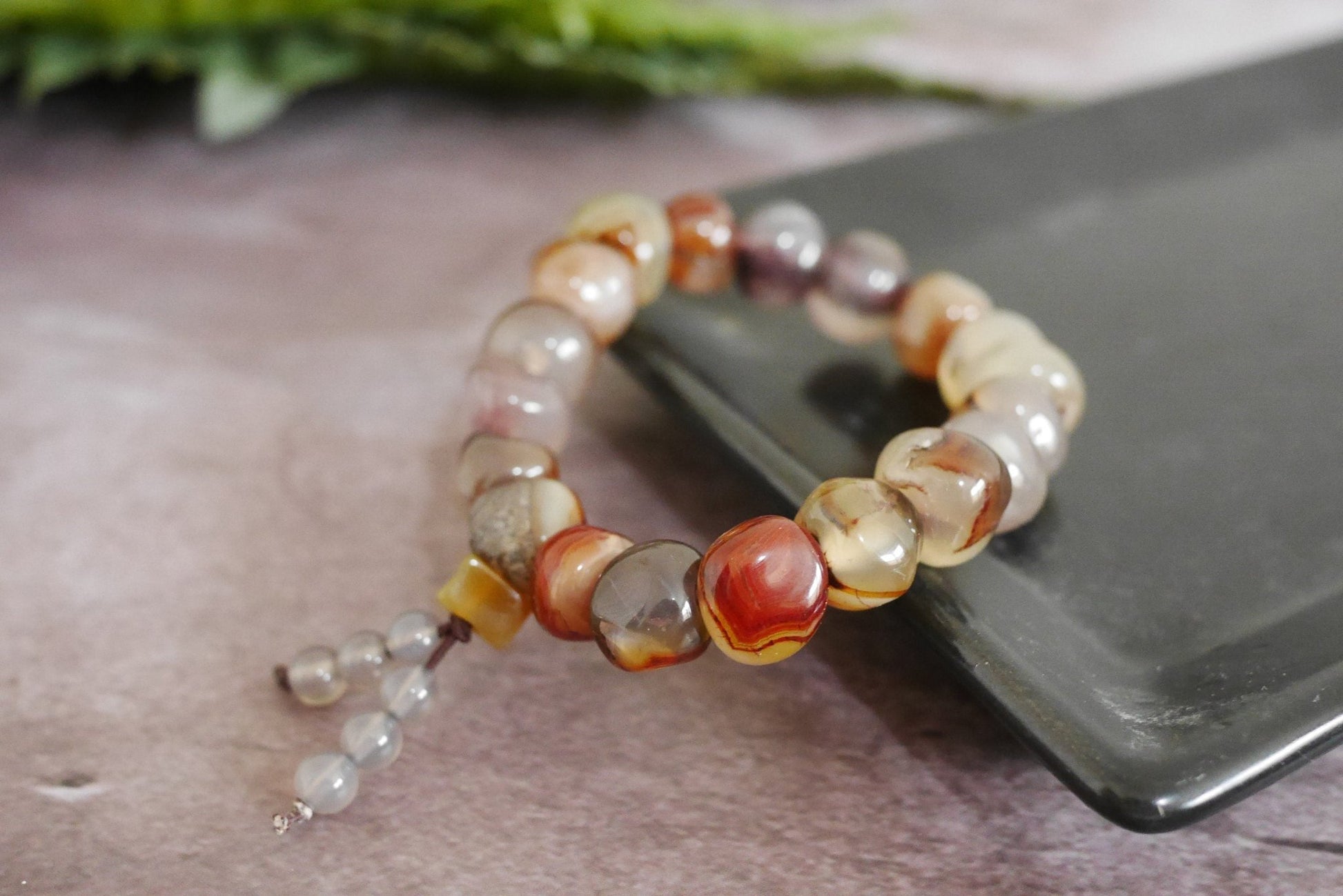 Sardonyx Agate Bracelet, Brown Crystal Bracelet with texture lines inside, Irregular Large Round Shape Beads, Bracelet for Mom and wife 缠丝玛瑙