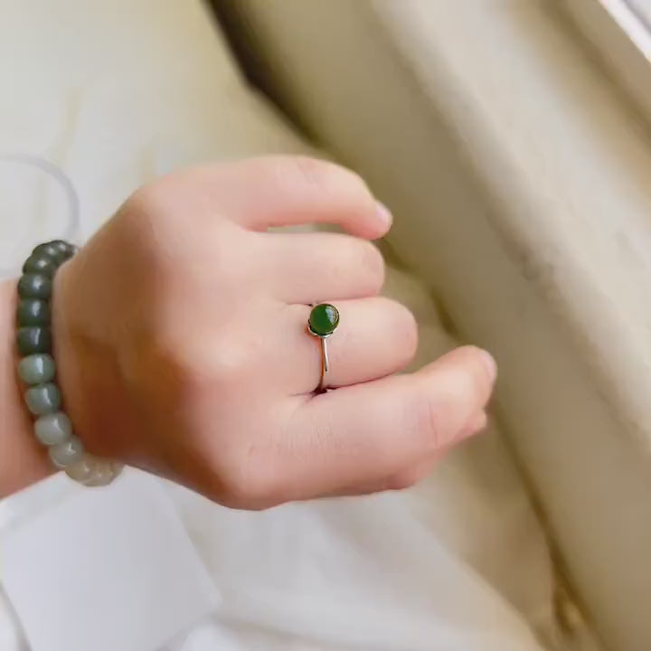 Dainty Green Jade Ring, Genuine Hetian Jade Ring, S925 Silver Ring, Adjustable Ring, Stackable Ring, Green Stone Ring, Green Nephrite Ring