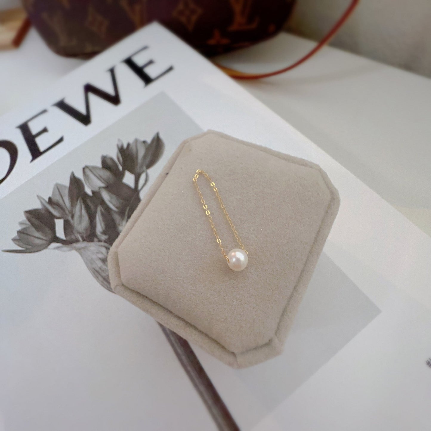 Tiny Pearl Chain Ring, 18K Gold Chain Ring, Dainty Pearl Ring, FreshWater Pearls Ring, Natural Pearl Chain Ring, Dainty Chain, Gift Ring