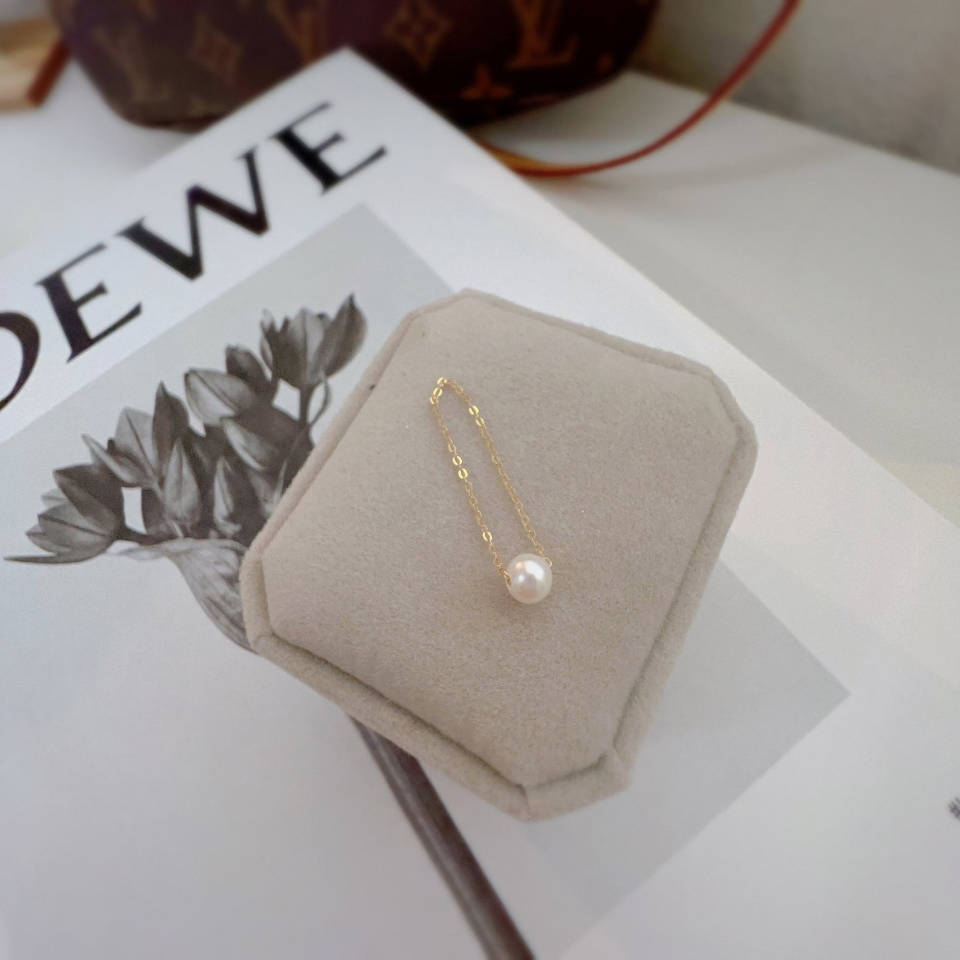 Tiny Pearl Chain Ring, 18K Gold Chain Ring, Dainty Pearl Ring, FreshWater Pearls Ring, Natural Pearl Chain Ring, Dainty Chain, Gift Ring