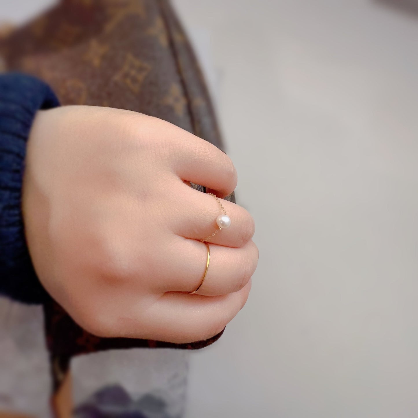 Tiny Pearl Chain Ring, 18K Gold Chain Ring, Dainty Pearl Ring, FreshWater Pearls Ring, Natural Pearl Chain Ring, Dainty Chain, Gift Ring