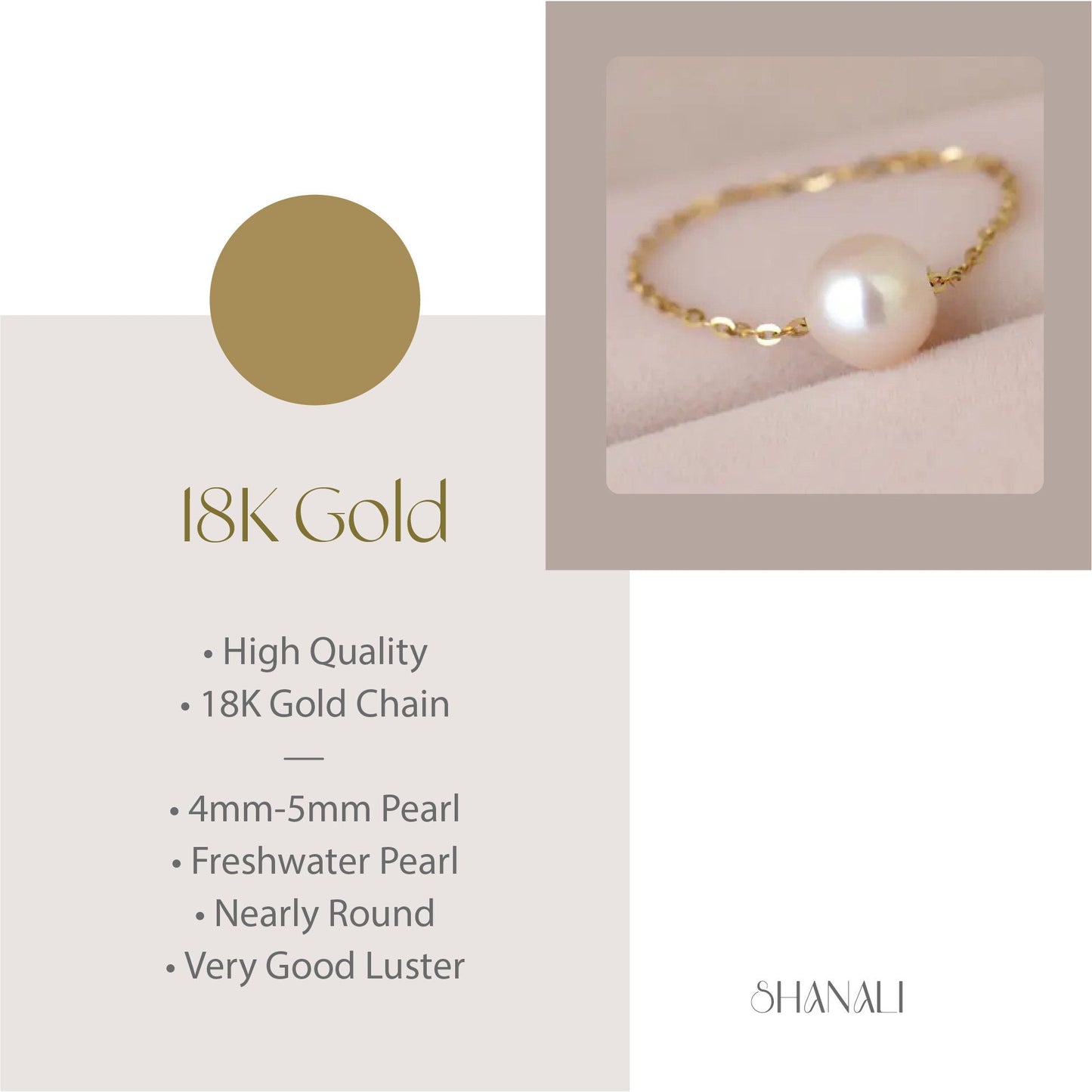Tiny Pearl Chain Ring, 18K Gold Chain Ring, Dainty Pearl Ring, FreshWater Pearls Ring, Natural Pearl Chain Ring, Dainty Chain, Gift Ring