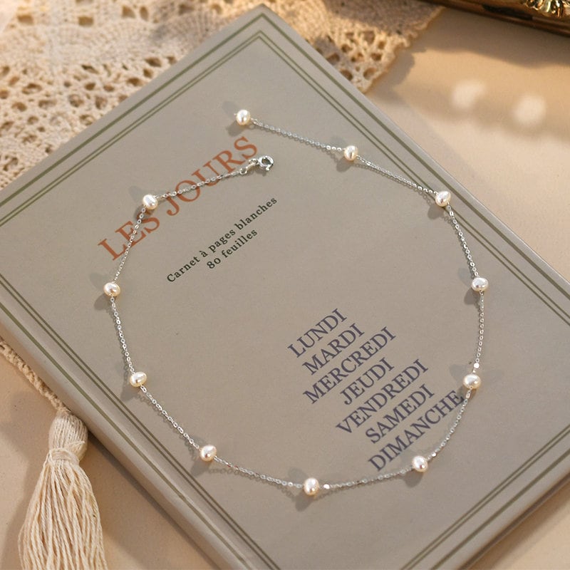 Freshwater Pearls Necklace, Wedding Pearl Necklace, S925 Sterling Silver Necklace, Y Lariat Pearl Necklace, Dainty Natural Pearl Necklace