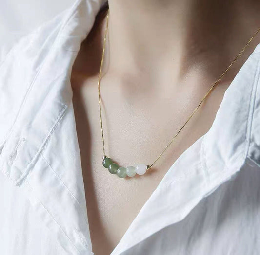 Genuine Hetian Jade Necklace, Gradient Jade Beads Pendant, Dainty Jade Necklace, Green Nephrite Necklace, Jade Beaded Necklace, Beads Row