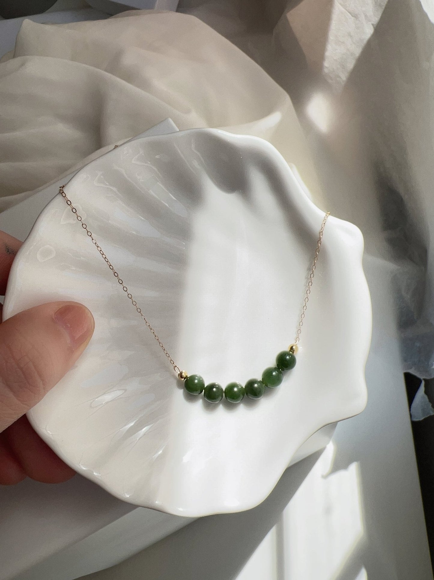 Genuine Hetian Jade Necklace, Jade Beads Bar Necklace, Dainty Jade Necklace, Green Nephrite Necklace, Delicate Necklace, Smile Necklace