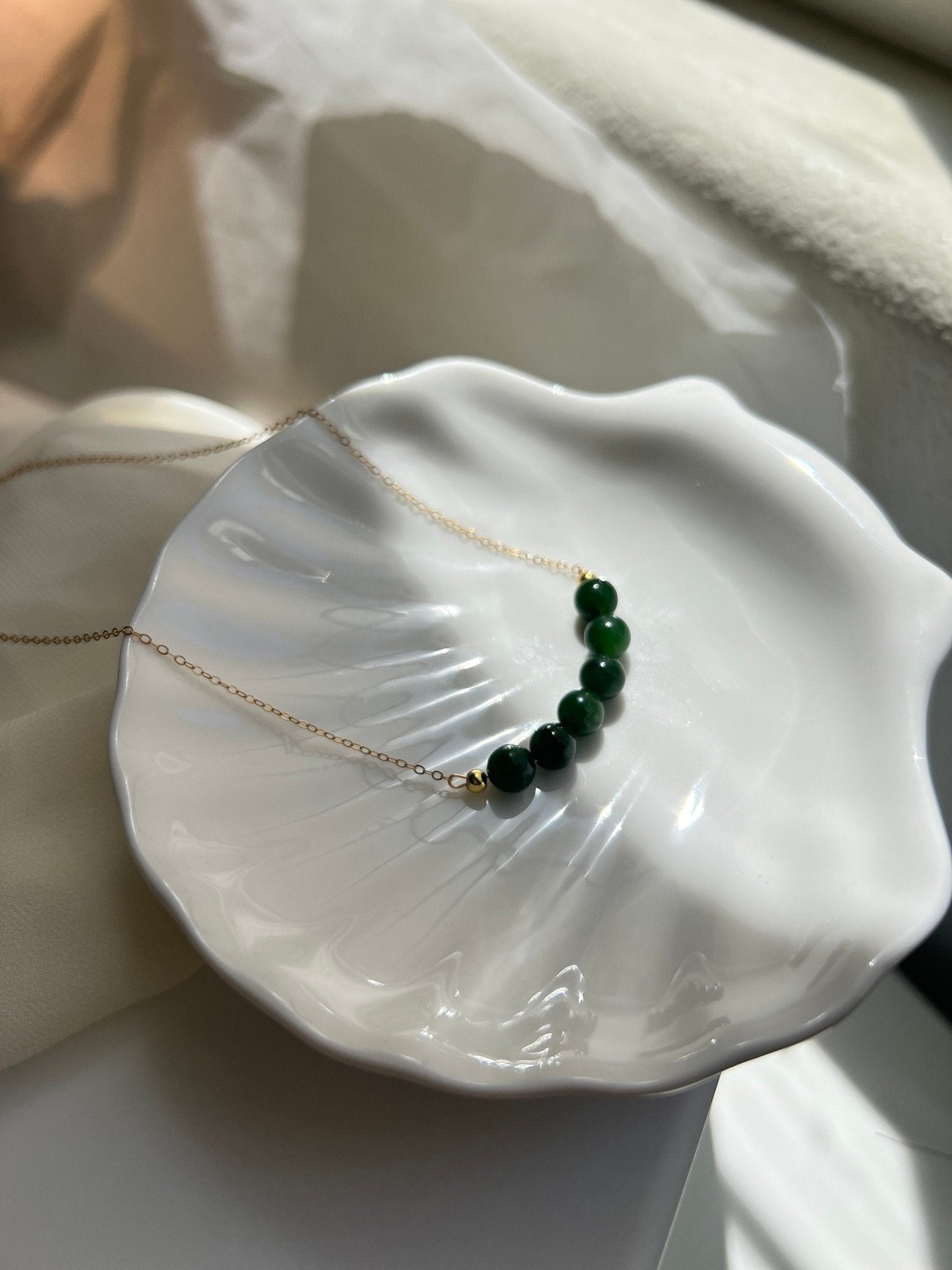 Genuine Hetian Jade Necklace, Jade Beads Bar Necklace, Dainty Jade Necklace, Green Nephrite Necklace, Delicate Necklace, Smile Necklace