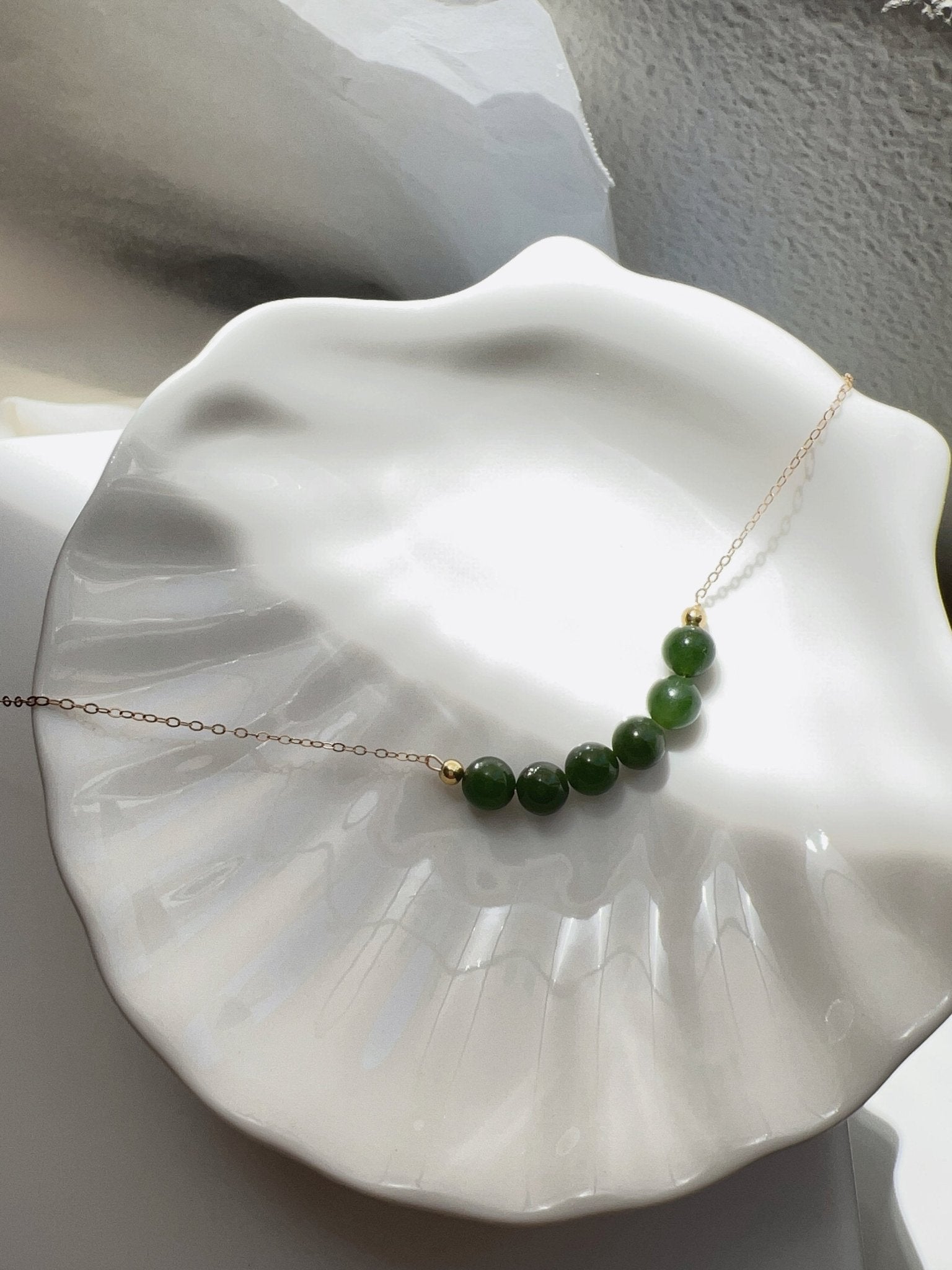 Genuine Hetian Jade Necklace, Jade Beads Bar Necklace, Dainty Jade Necklace, Green Nephrite Necklace, Delicate Necklace, Smile Necklace
