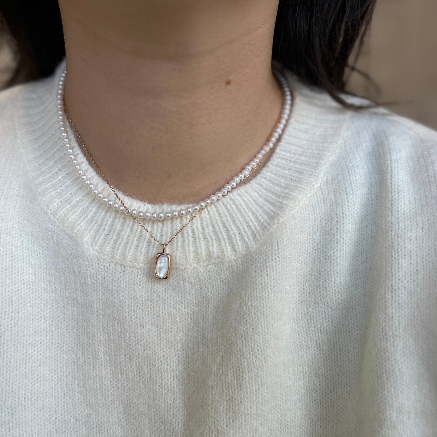 Tiny Pearl Necklace, Beaded Pearls Necklace, Dainty Pearl Necklace, Natural Shell Pendant Silver Necklace, Layered Necklace, Pearl Gift Set