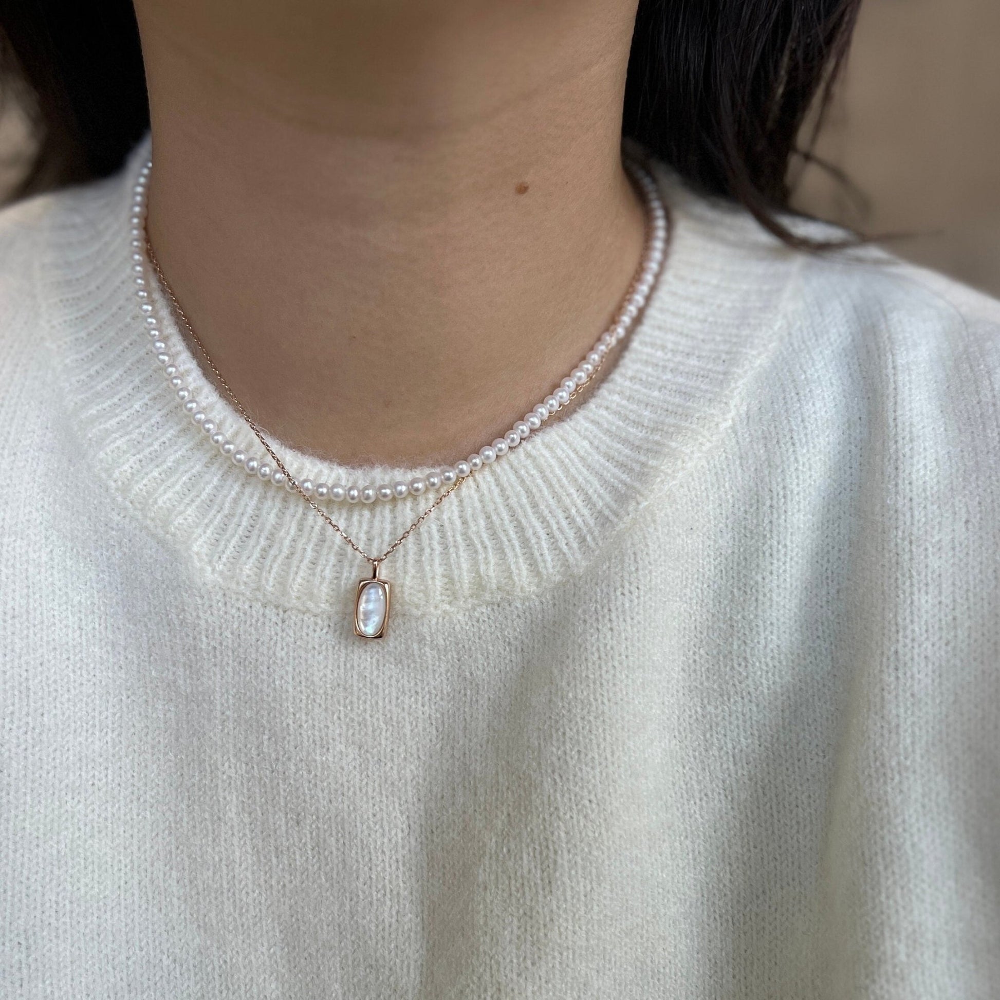Tiny Pearl Necklace, Beaded Pearls Necklace, Dainty Pearl Necklace, Natural Shell Pendant Silver Necklace, Layered Necklace, Pearl Gift Set