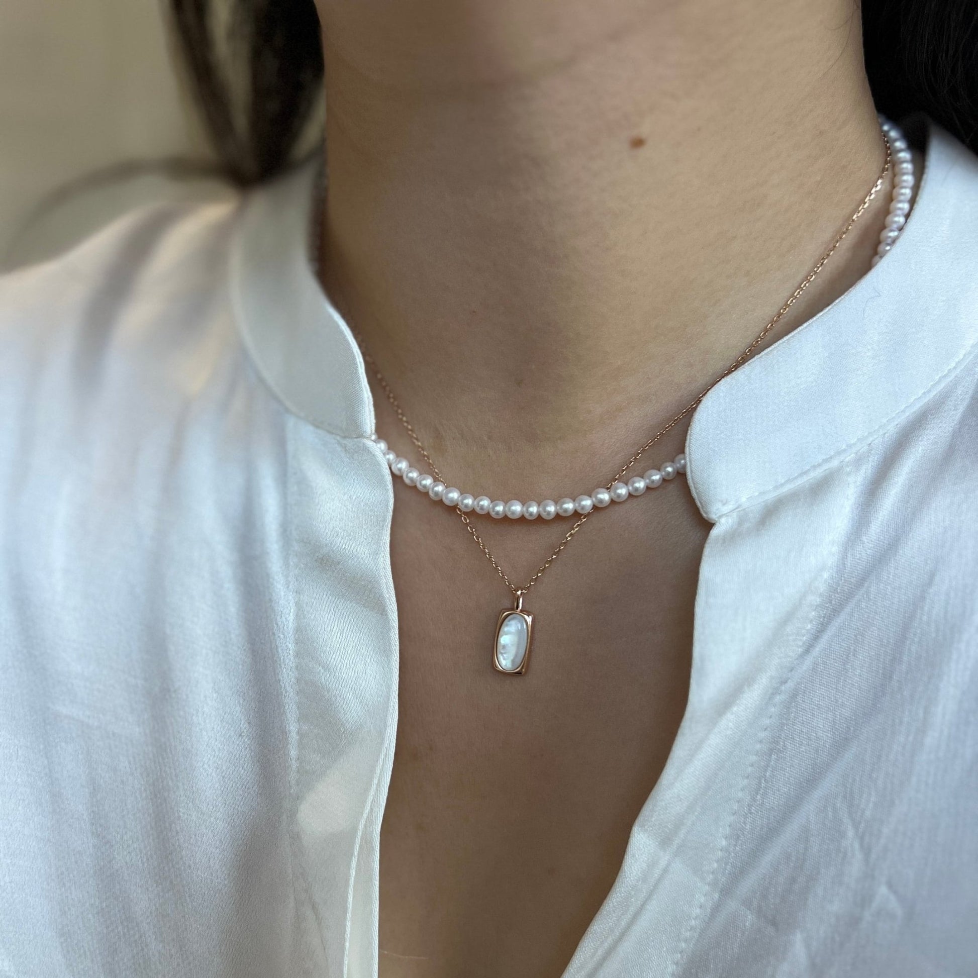 Tiny Pearl Necklace, Beaded Pearls Necklace, Dainty Pearl Necklace, Natural Shell Pendant Silver Necklace, Layered Necklace, Pearl Gift Set