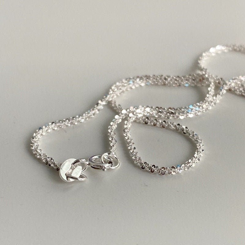 Sparkle Silver Necklace, S925 Sterling Silver Necklace, Dainty Necklace, Simple Chain Necklace, Layered Necklace, Glitter Minimal Necklace
