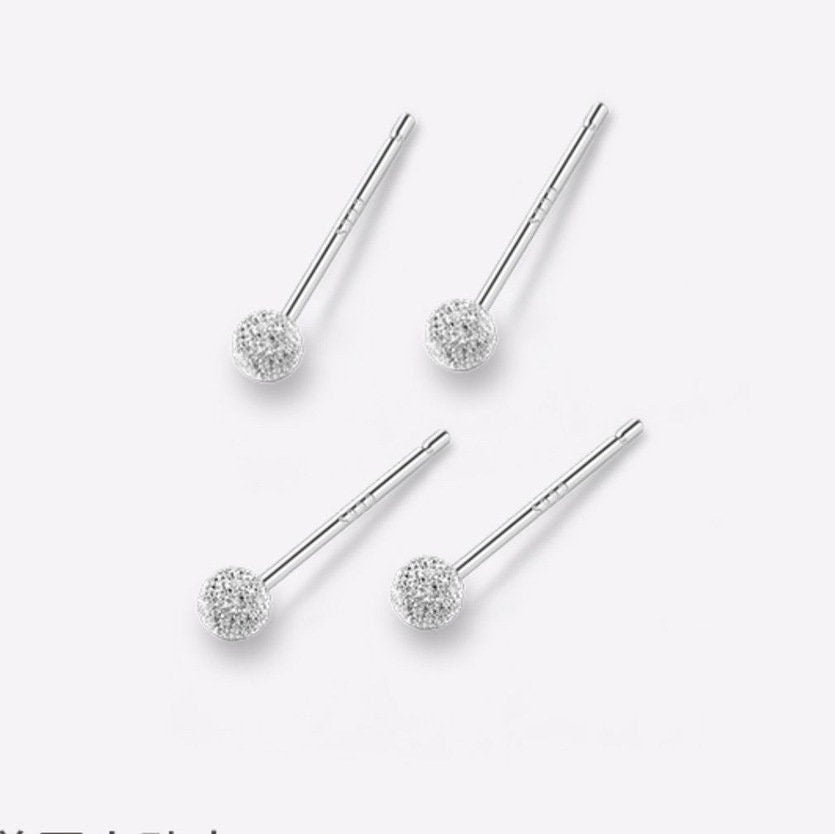 Sterling Silver Bead Earrings, Sanded Silver Ball Earrings, Shining Silver Bead Earrings, Silver Bead Stud Earrings, Very Tiny Stud Earrings