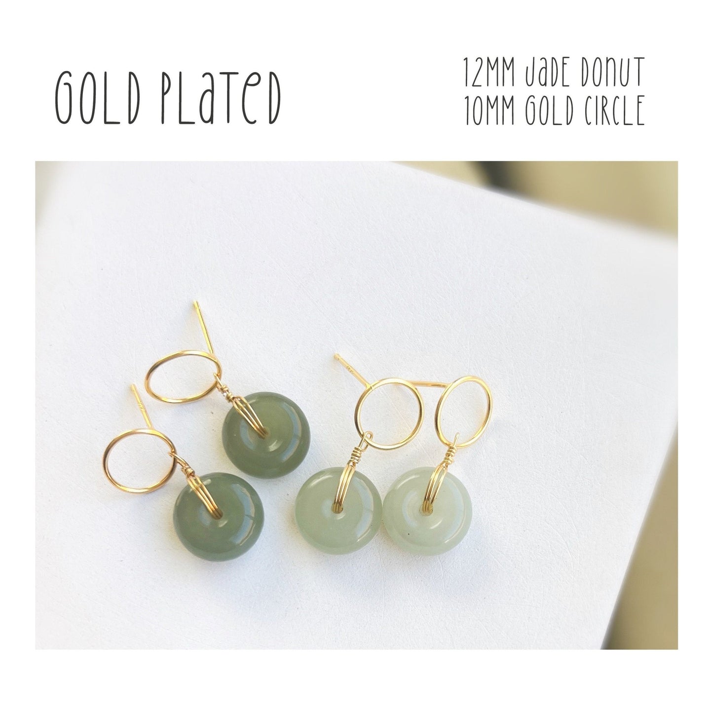 Natural Jade Earrings, Jade Donuts Earrings, Genuine Hetian Jade, Green Jade Drop Earrings, Jade Gold Earrings, Jade Donut Pendant Earrings