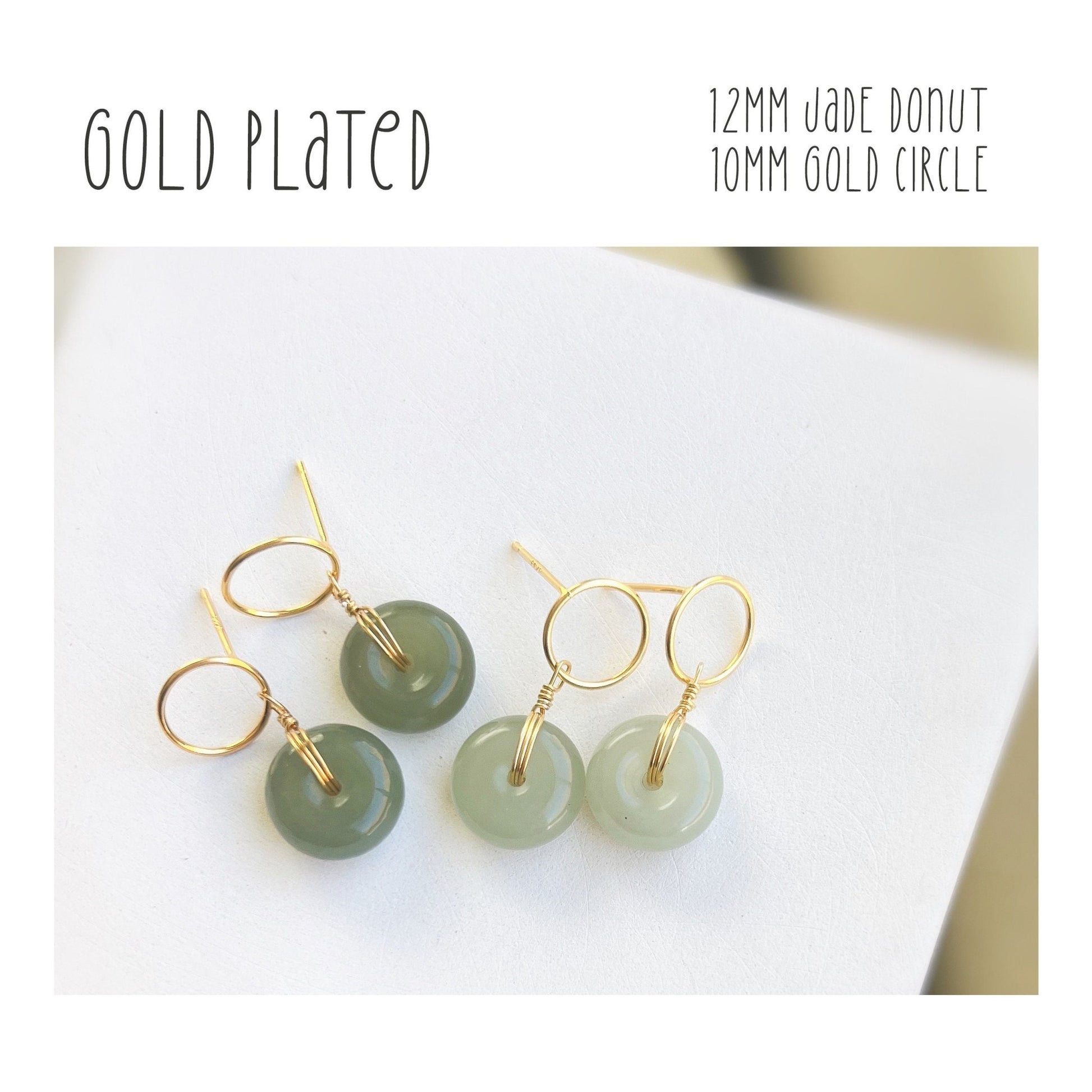 Natural Jade Earrings, Jade Donuts Earrings, Genuine Hetian Jade, Green Jade Drop Earrings, Jade Gold Earrings, Jade Donut Pendant Earrings