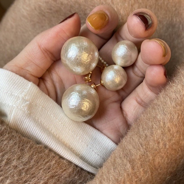 Extra Large Pearl Stud Earring, Round Cotton Pearl Studs, Luster Textured Pearl Earrings, Bridal Pearl Post Earrings, Bridesmaids Pearl, Bridal Party Gift