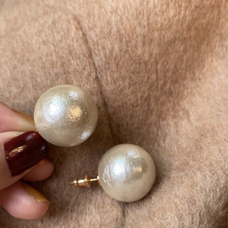 Extra Large Pearl Stud Earring, Round Cotton Pearl Studs, Luster Textured Pearl Earrings, Bridal Pearl Post Earrings, Bridesmaids Pearl, Bridal Party Gift