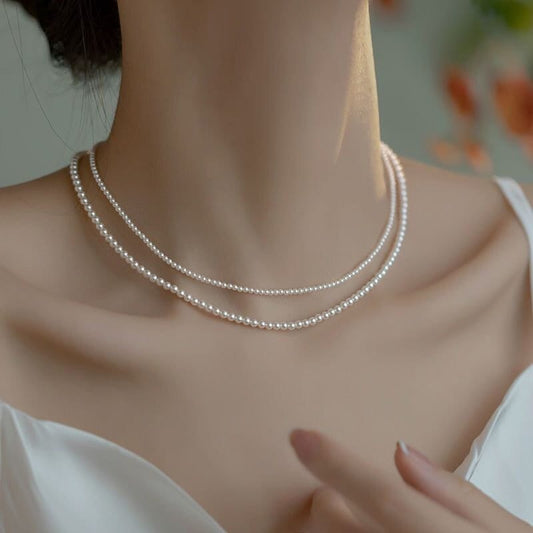 Tiny Pearl Necklace, Beaded Pearls Necklace, Dainty Pearl Necklace, 2mm 4mm Pearl Bracelet, Small Pearls Bracelet, Tiny Pearl Set Gift