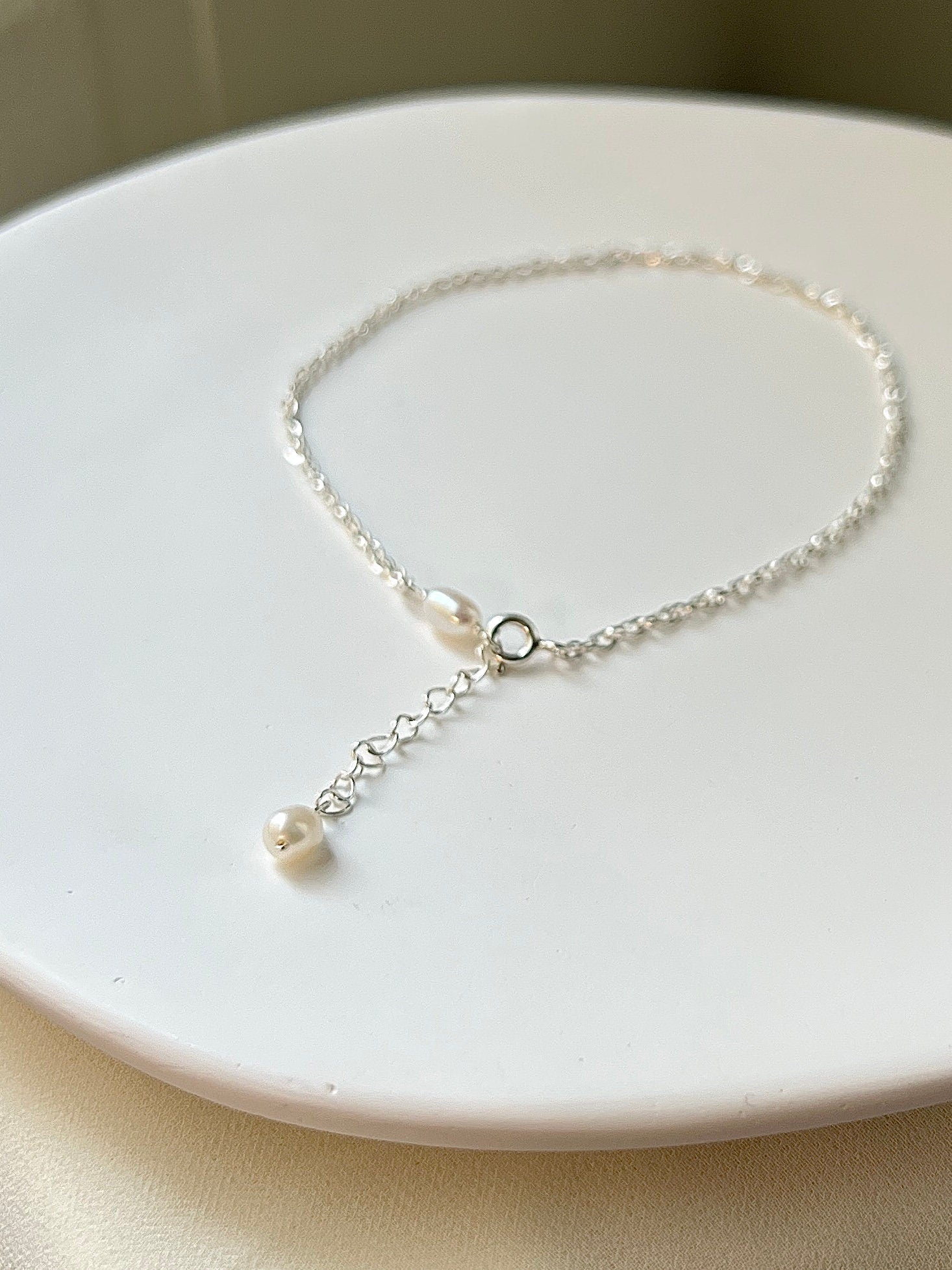Natural Pearl Silver Anklet, Freshwater Pearl Ankle, Dangle Pearl Anklet, Simple Dainty Chain Anklets, Wedding Anklet, S925 Silver Anklet