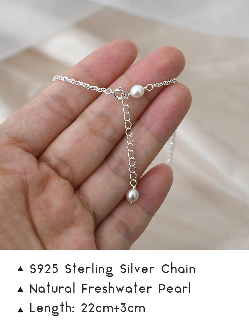 Natural Pearl Silver Anklet, Freshwater Pearl Ankle, Dangle Pearl Anklet, Simple Dainty Chain Anklets, Wedding Anklet, S925 Silver Anklet