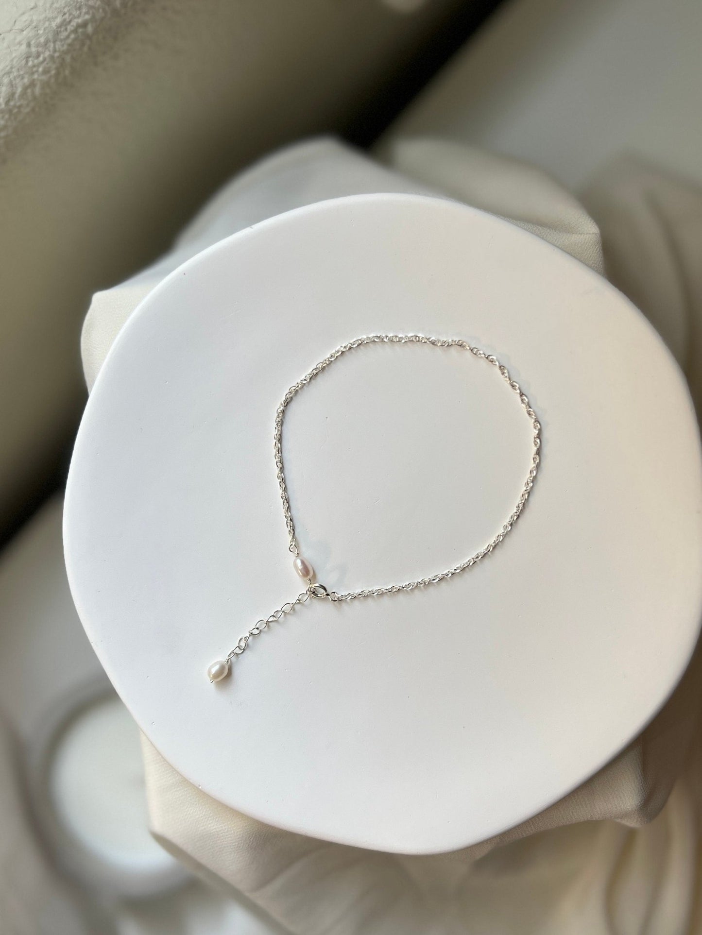 Natural Pearl Silver Anklet, Freshwater Pearl Ankle, Dangle Pearl Anklet, Simple Dainty Chain Anklets, Wedding Anklet, S925 Silver Anklet