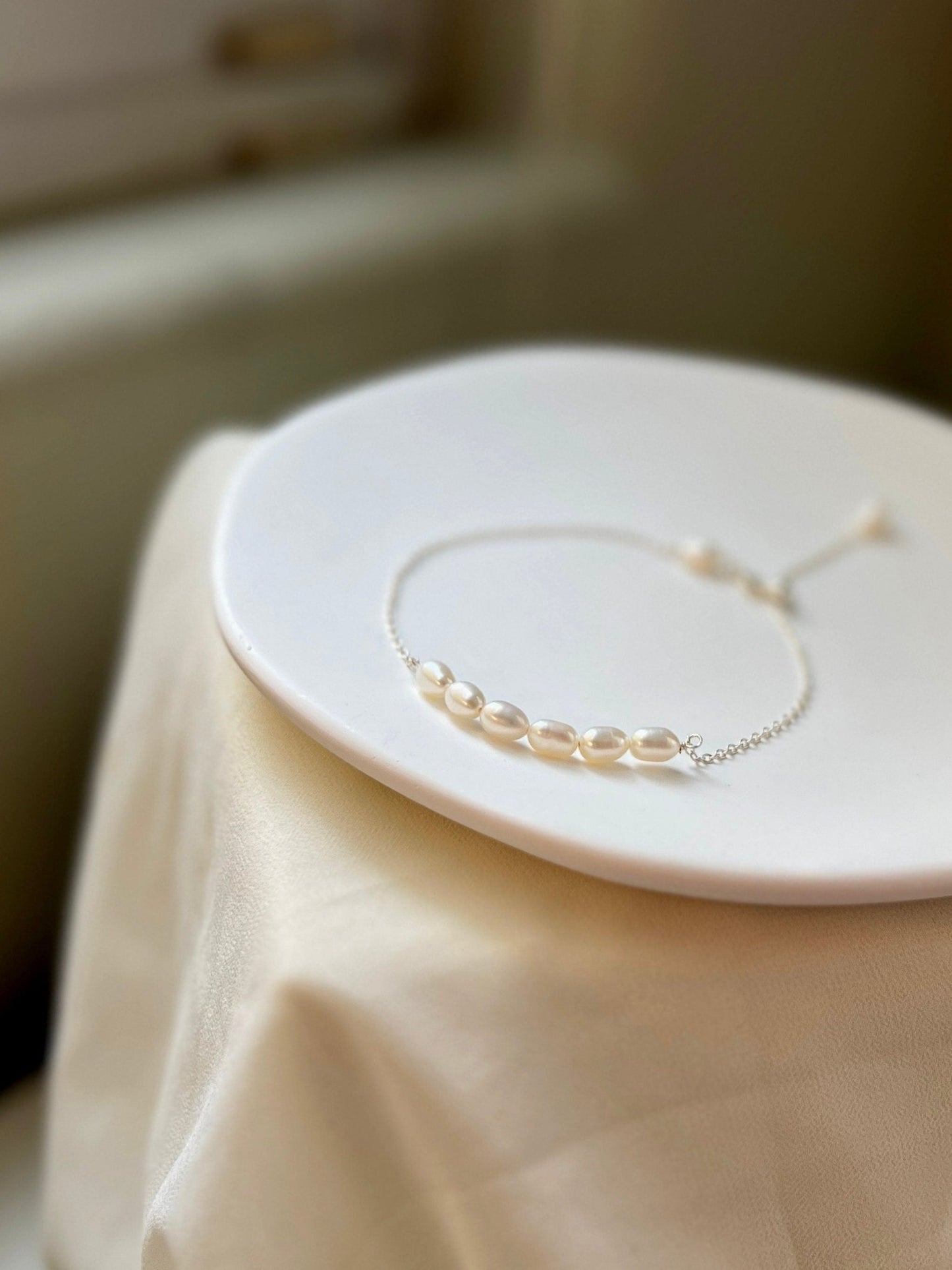 Natural Pearl Anklet, S925 Sterling Silver Anklet, Dainty Chain Anklets, Freshwater Pearl Anklet, Pearl Row Bar Anklet, Wedding Anklet