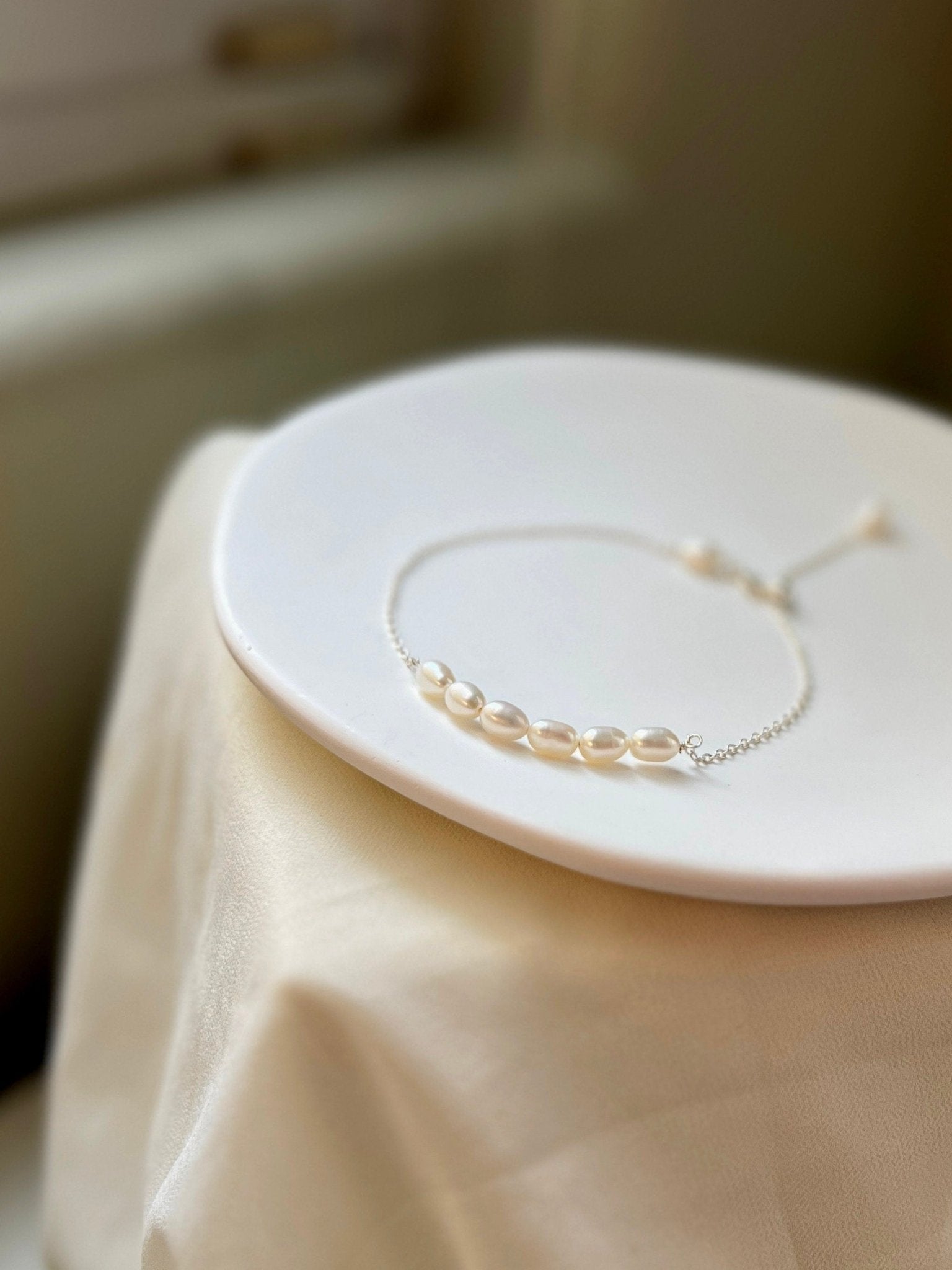 Natural Pearl Anklet, S925 Sterling Silver Anklet, Dainty Chain Anklets, Freshwater Pearl Anklet, Pearl Row Bar Anklet, Wedding Anklet