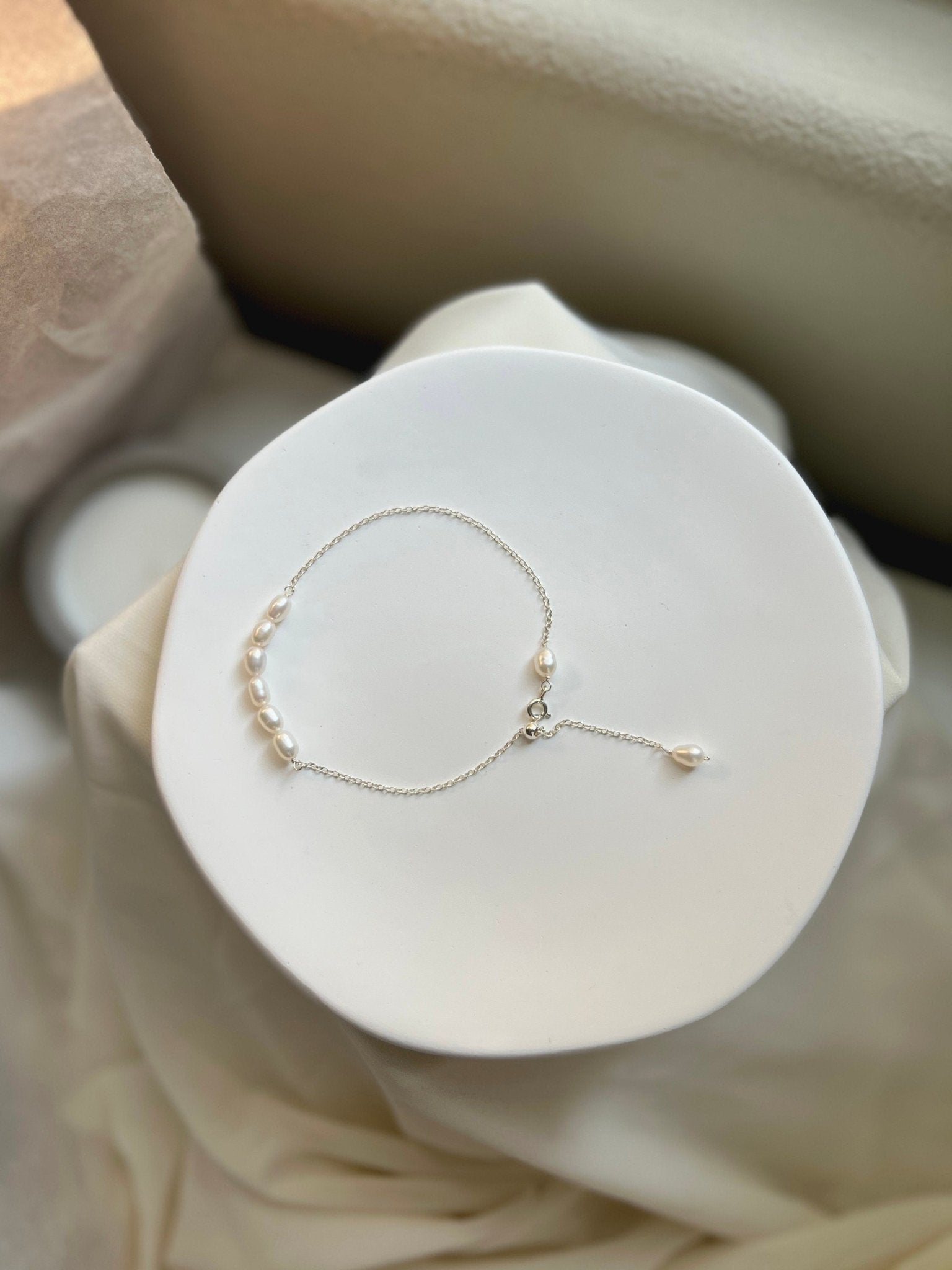 Natural Pearl Anklet, S925 Sterling Silver Anklet, Dainty Chain Anklets, Freshwater Pearl Anklet, Pearl Row Bar Anklet, Wedding Anklet