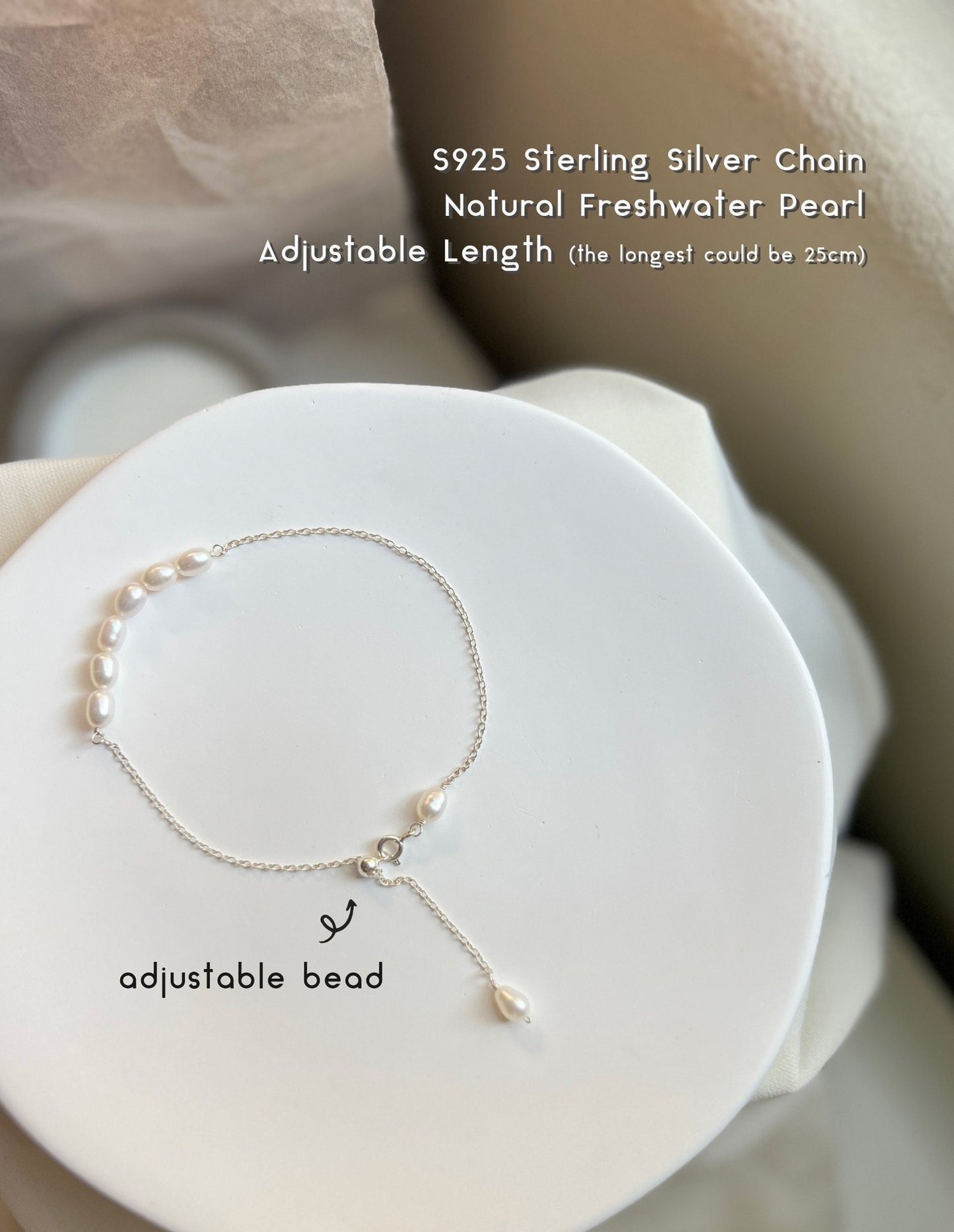 Natural Pearl Anklet, S925 Sterling Silver Anklet, Dainty Chain Anklets, Freshwater Pearl Anklet, Pearl Row Bar Anklet, Wedding Anklet