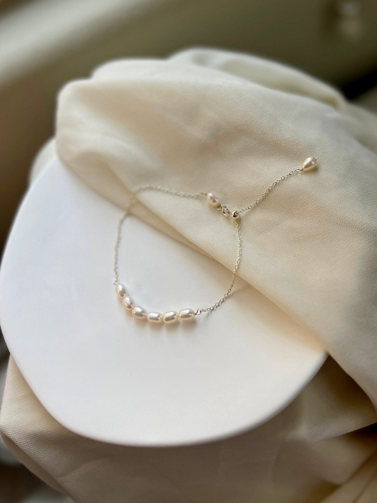 Natural Pearl Anklet, S925 Sterling Silver Anklet, Dainty Chain Anklets, Freshwater Pearl Anklet, Pearl Row Bar Anklet, Wedding Anklet