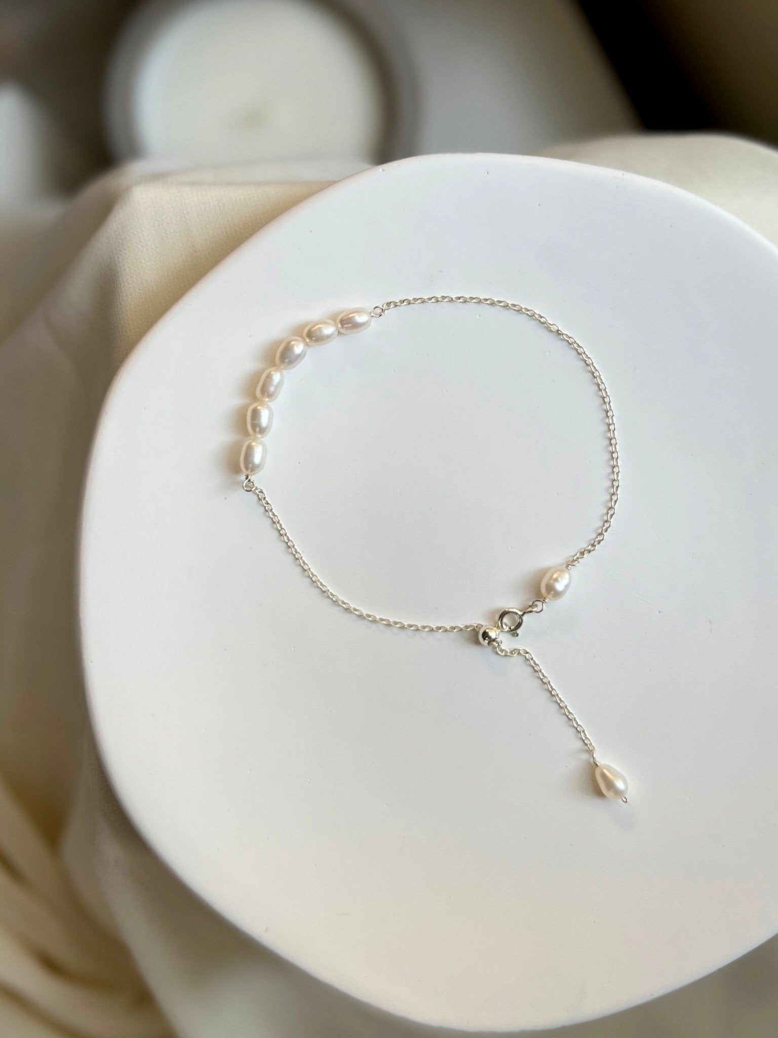 Natural Pearl Anklet, S925 Sterling Silver Anklet, Dainty Chain Anklets, Freshwater Pearl Anklet, Pearl Row Bar Anklet, Wedding Anklet