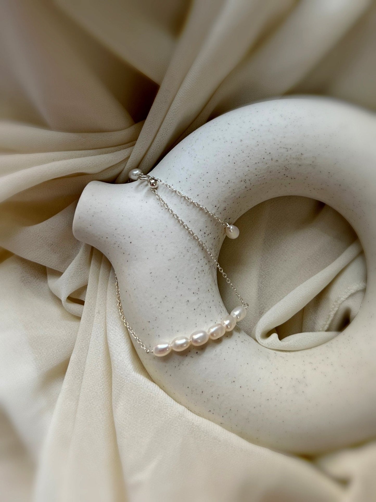 Natural Pearl Anklet, S925 Sterling Silver Anklet, Dainty Chain Anklets, Freshwater Pearl Anklet, Pearl Row Bar Anklet, Wedding Anklet