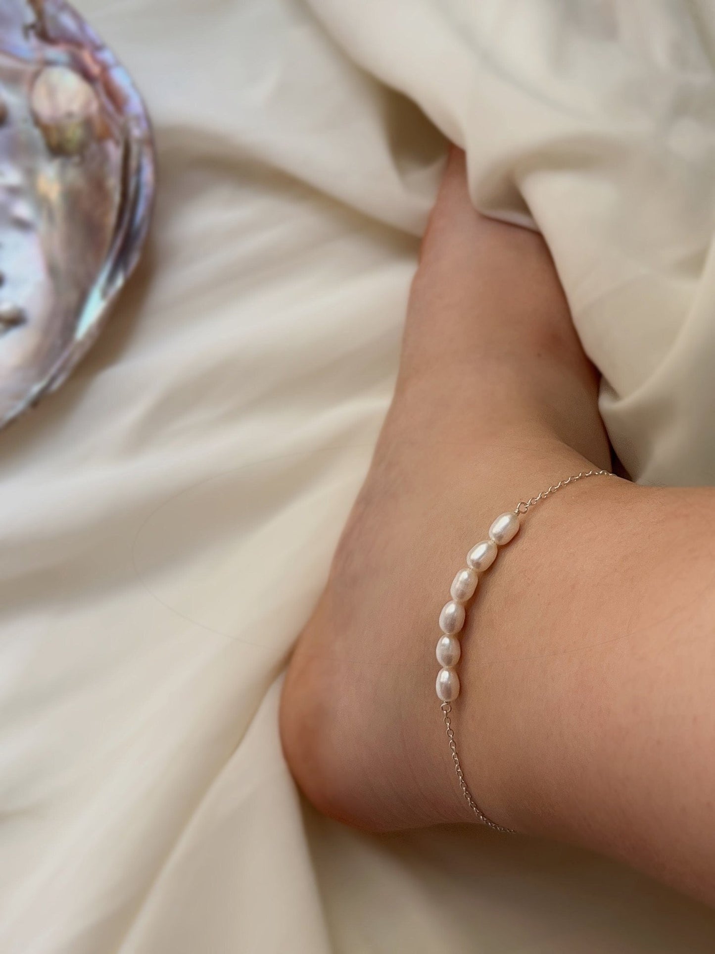 Dainty Freshwater Pearl Anklet (S925 Silver)