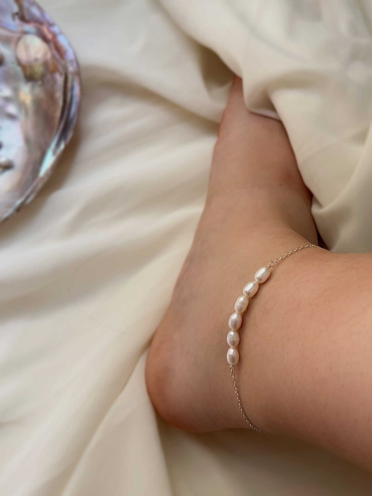 Dainty Freshwater Pearl Anklet (S925 Silver)