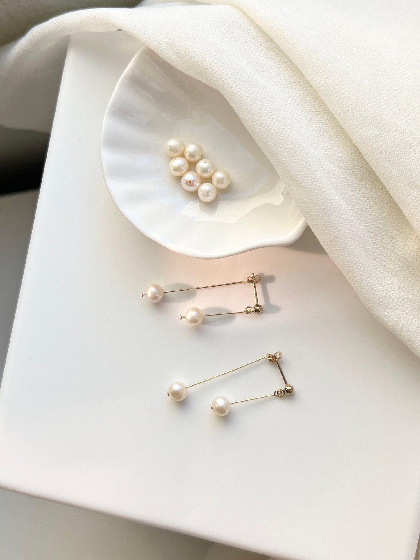 Freshwater Pearl Earrings, Double Long Drop Earrings, Natural Pearl Earrings, Golf Filled Earrings, Dangle Earrings, Pearl Tassels Earrings