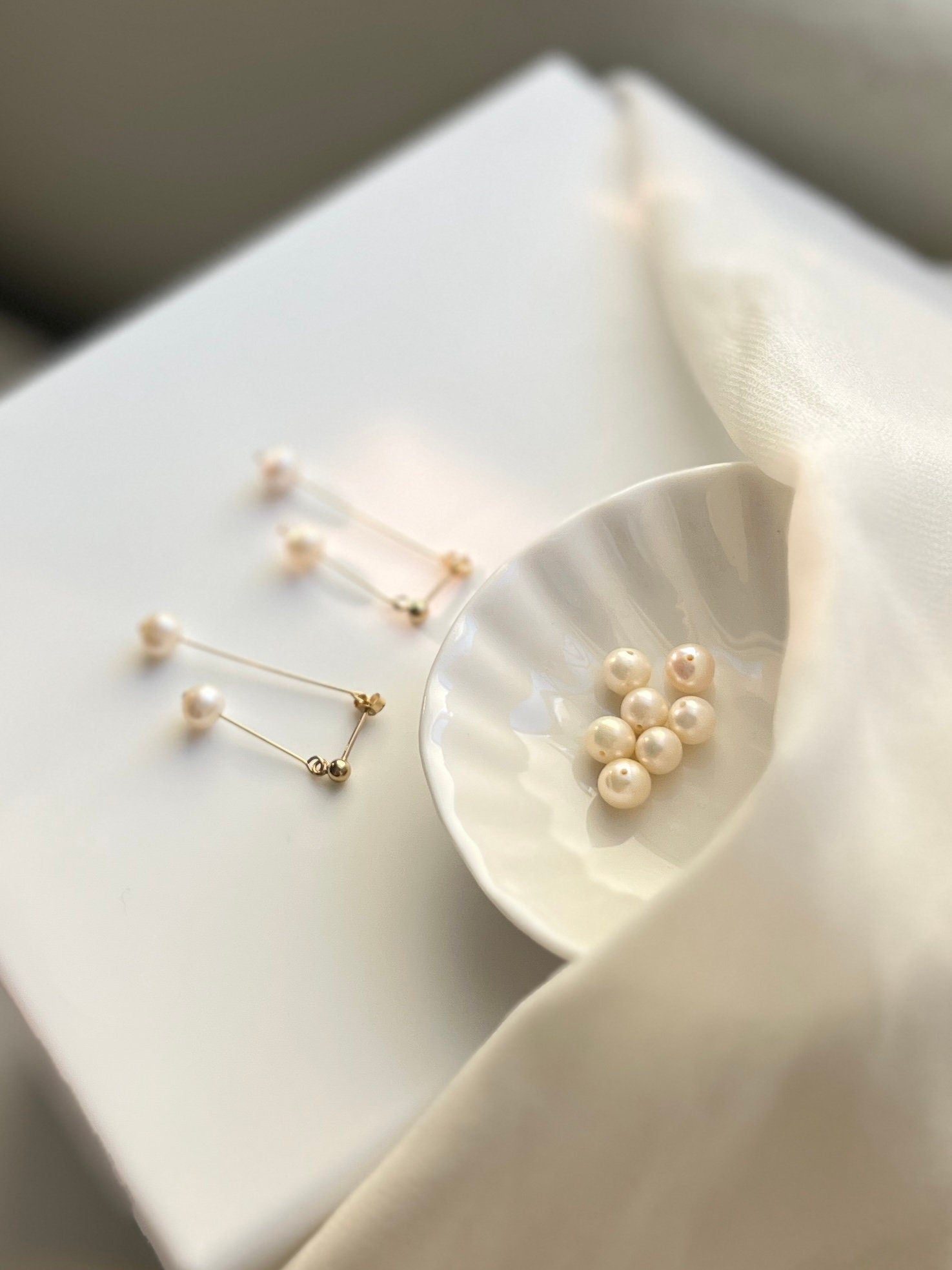 Freshwater Pearl Earrings, Double Long Drop Earrings, Natural Pearl Earrings, Golf Filled Earrings, Dangle Earrings, Pearl Tassels Earrings