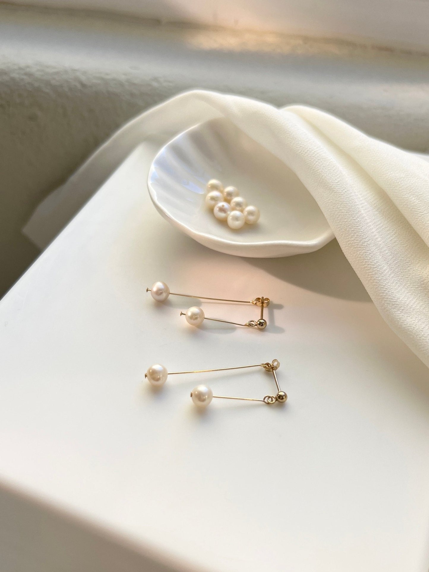 Freshwater Pearl Earrings, Double Long Drop Earrings, Natural Pearl Earrings, Golf Filled Earrings, Dangle Earrings, Pearl Tassels Earrings