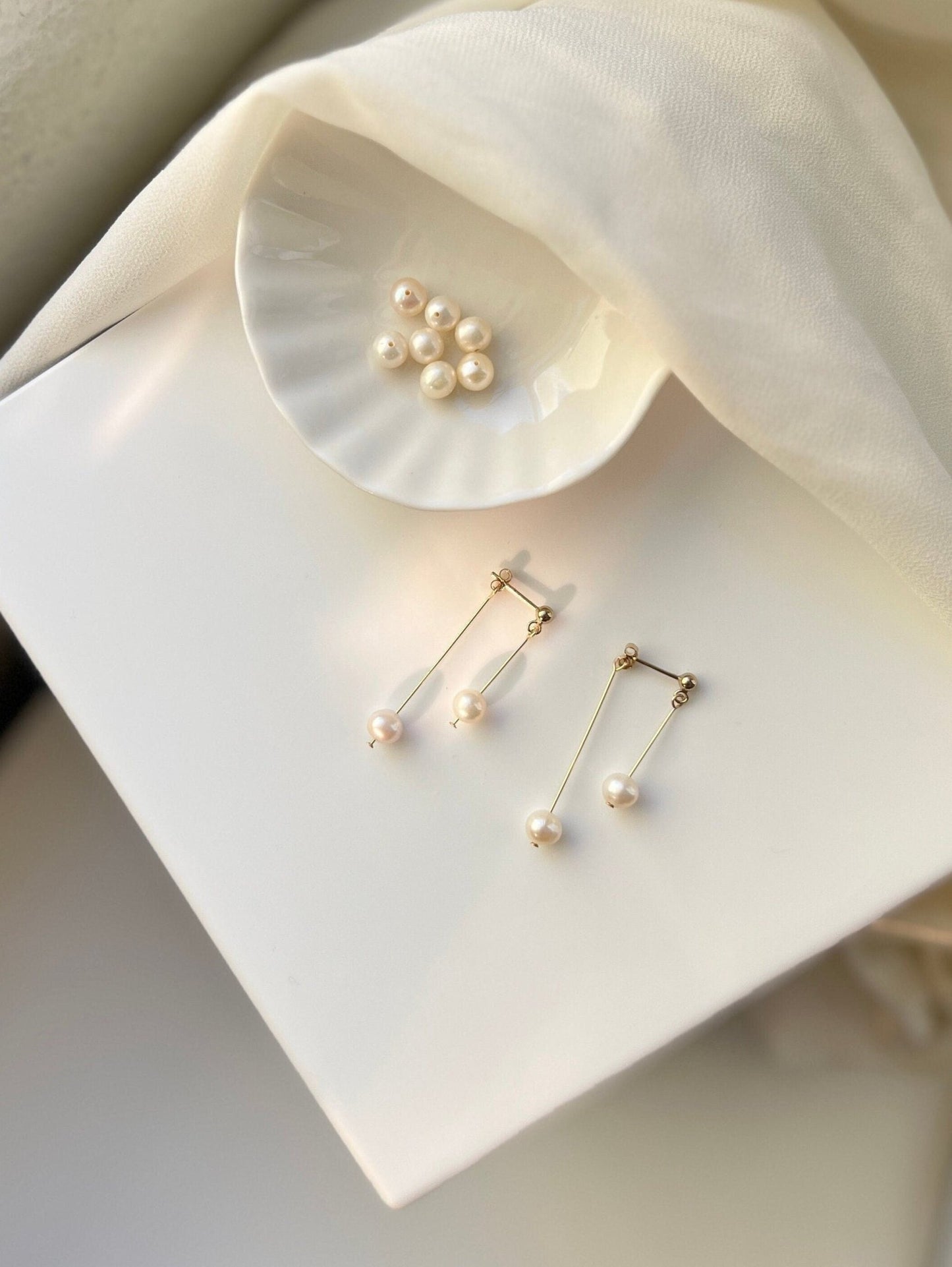 Freshwater Pearl Earrings, Double Long Drop Earrings, Natural Pearl Earrings, Golf Filled Earrings, Dangle Earrings, Pearl Tassels Earrings