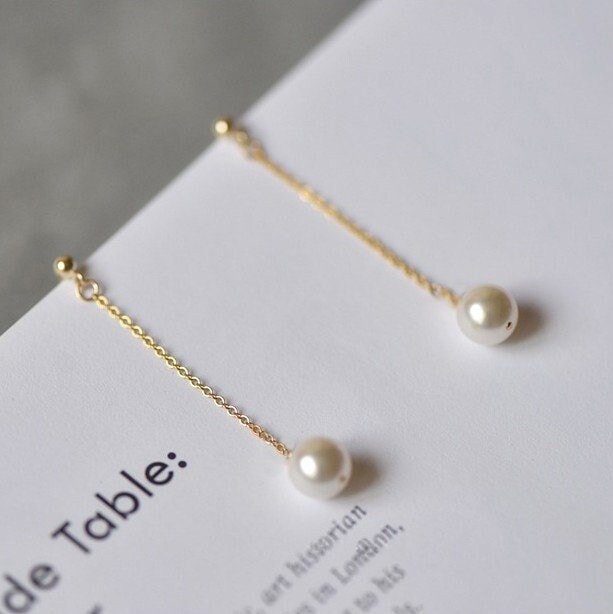 Freshwater Pearl Earrings, Long Drop Earrings, Genuine Pearl Earrings, 14K Gold Filled Chain, Tassels Pearl Earrings, Dainty Chain Earrings